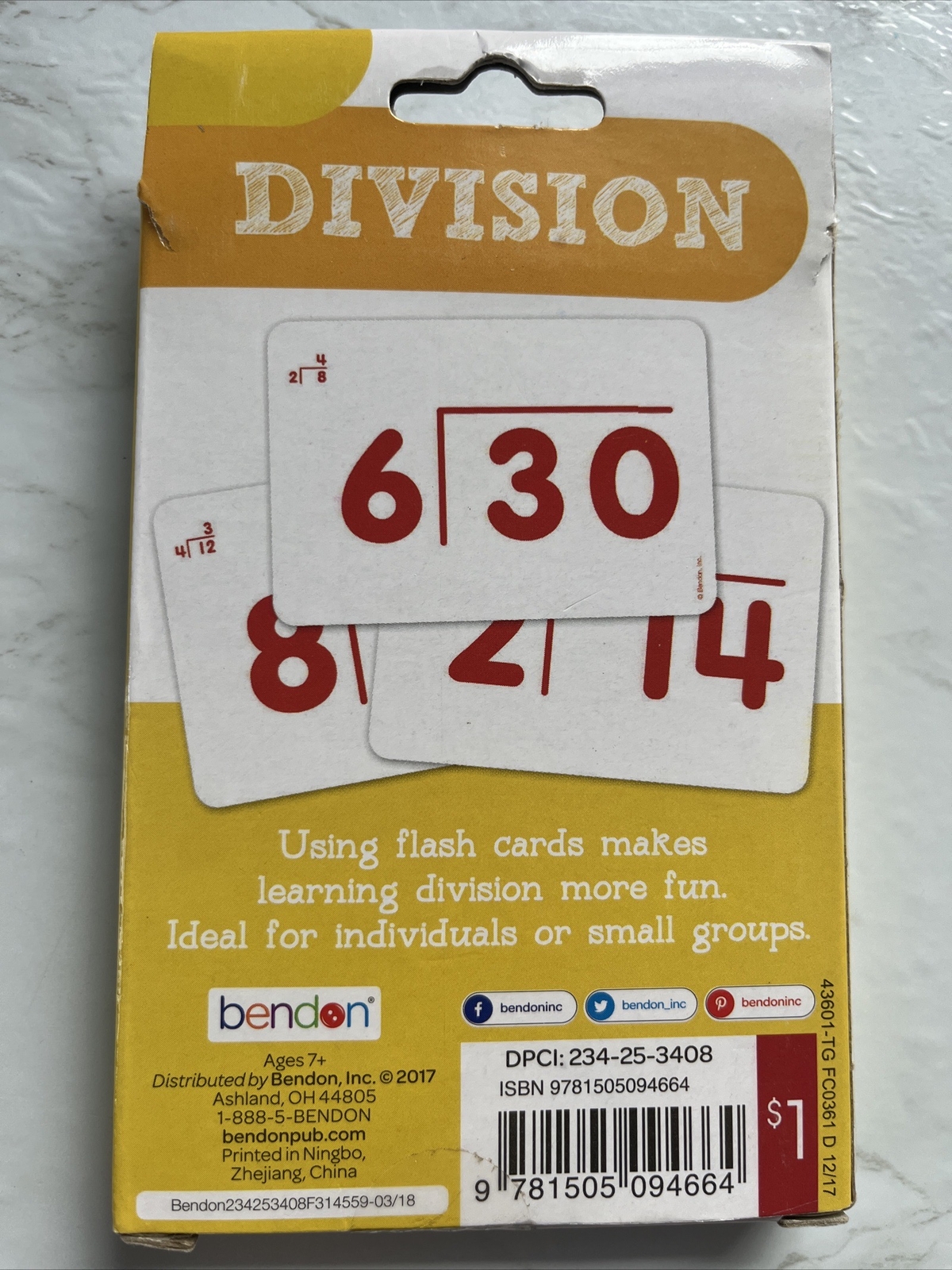 Bendon Math Division Flash Cards Age 7+ 36 Double-Sided Cards