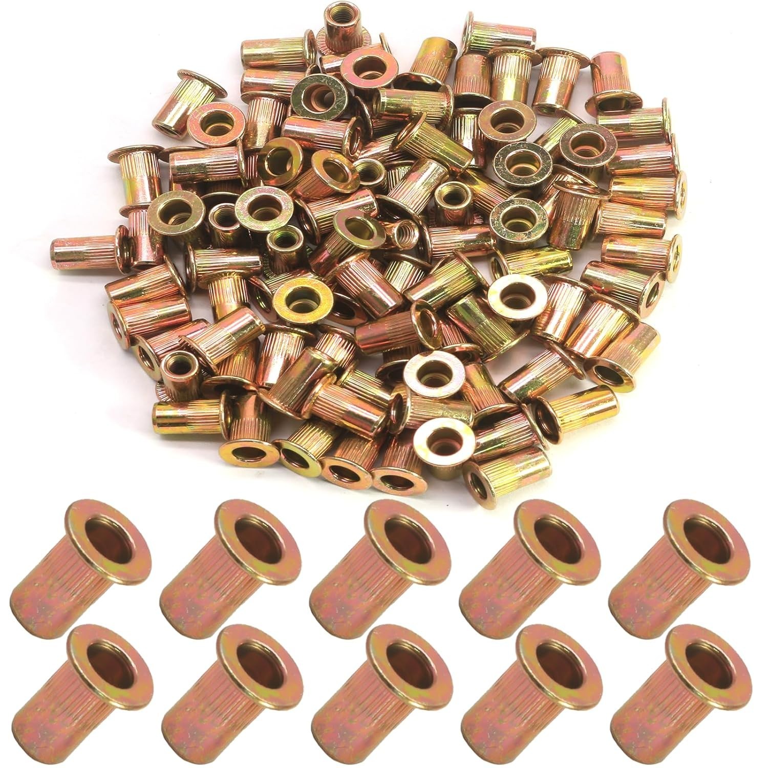 100Pcs #10-32 Rivet Nuts Carbon Steel Rivnut Flat Head Threaded Insert Nut Kn…