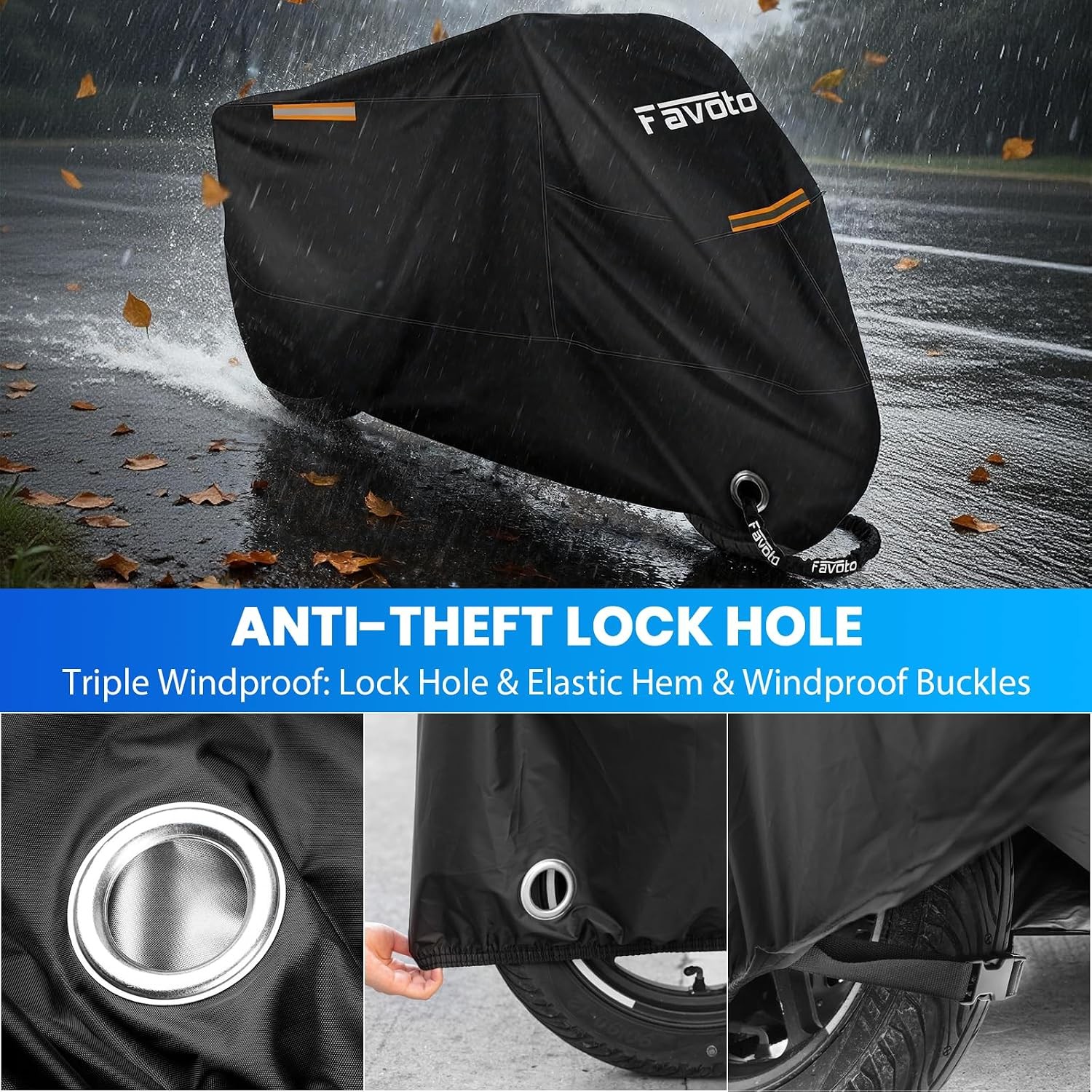 Waterproof Motorcycle Cover Outdoor All Season Reflective Night Rain Sun Cover