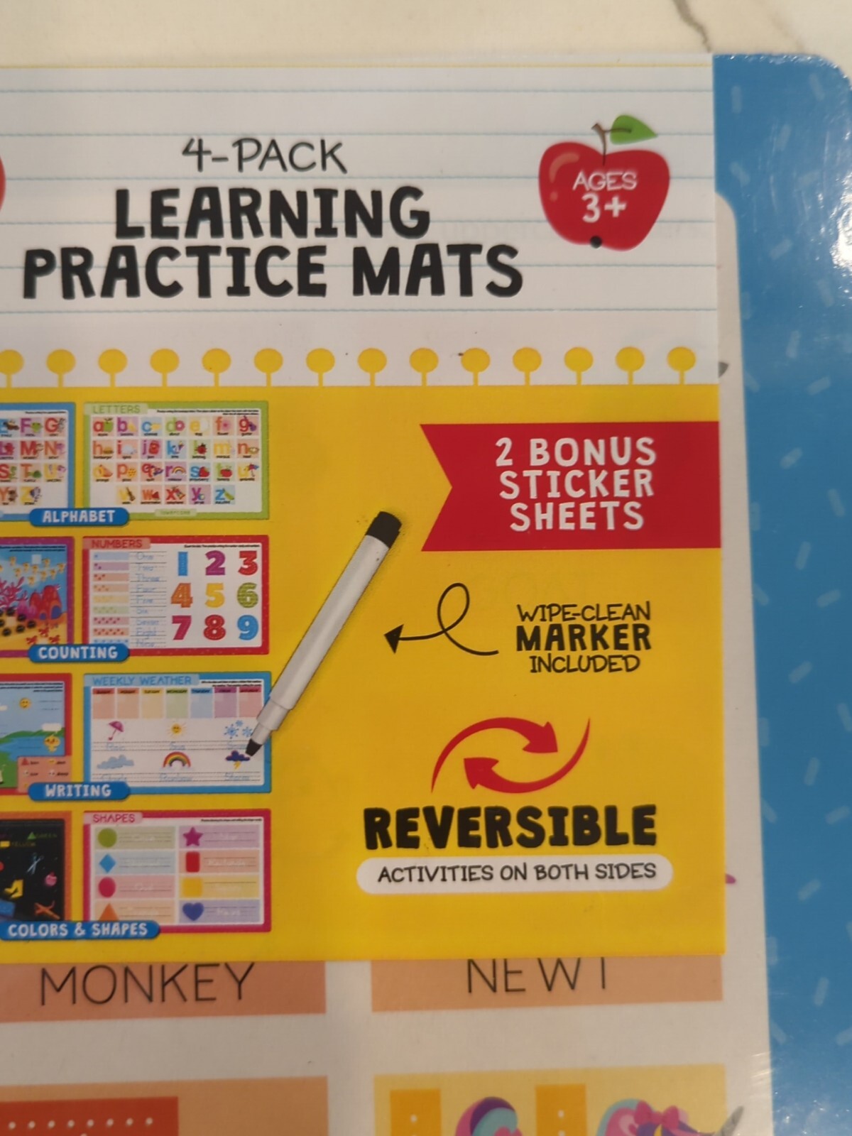 4 Pack Double-sided Learning Practice Mats Two Bonus Sticker Sheets And Marker