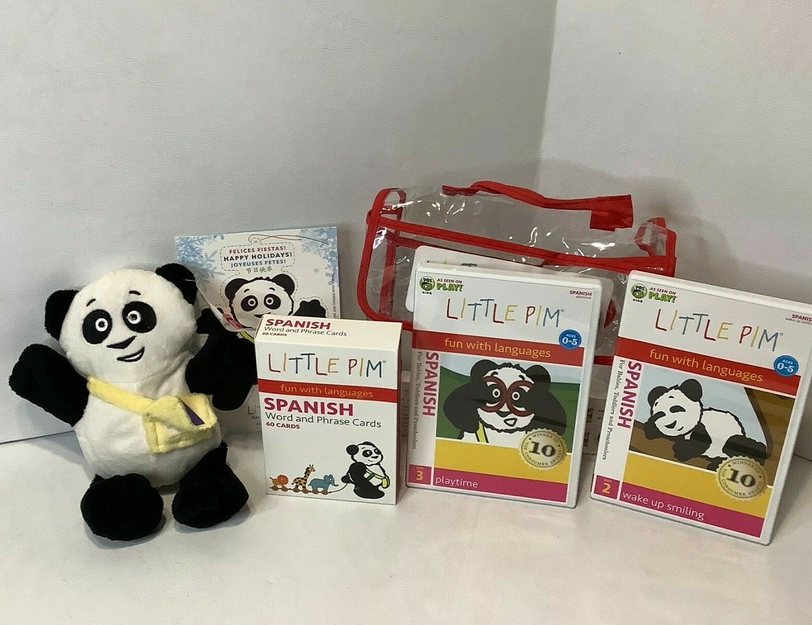 Little PIM Panda Spanish Set DVDs Word Cards Baby Toddler PBS Plush MISSING 1