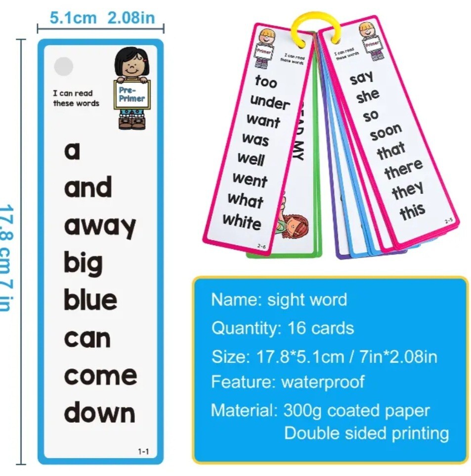Teaching Tool 220 Sight Words Cards Flashcard For Toddler On A Ring