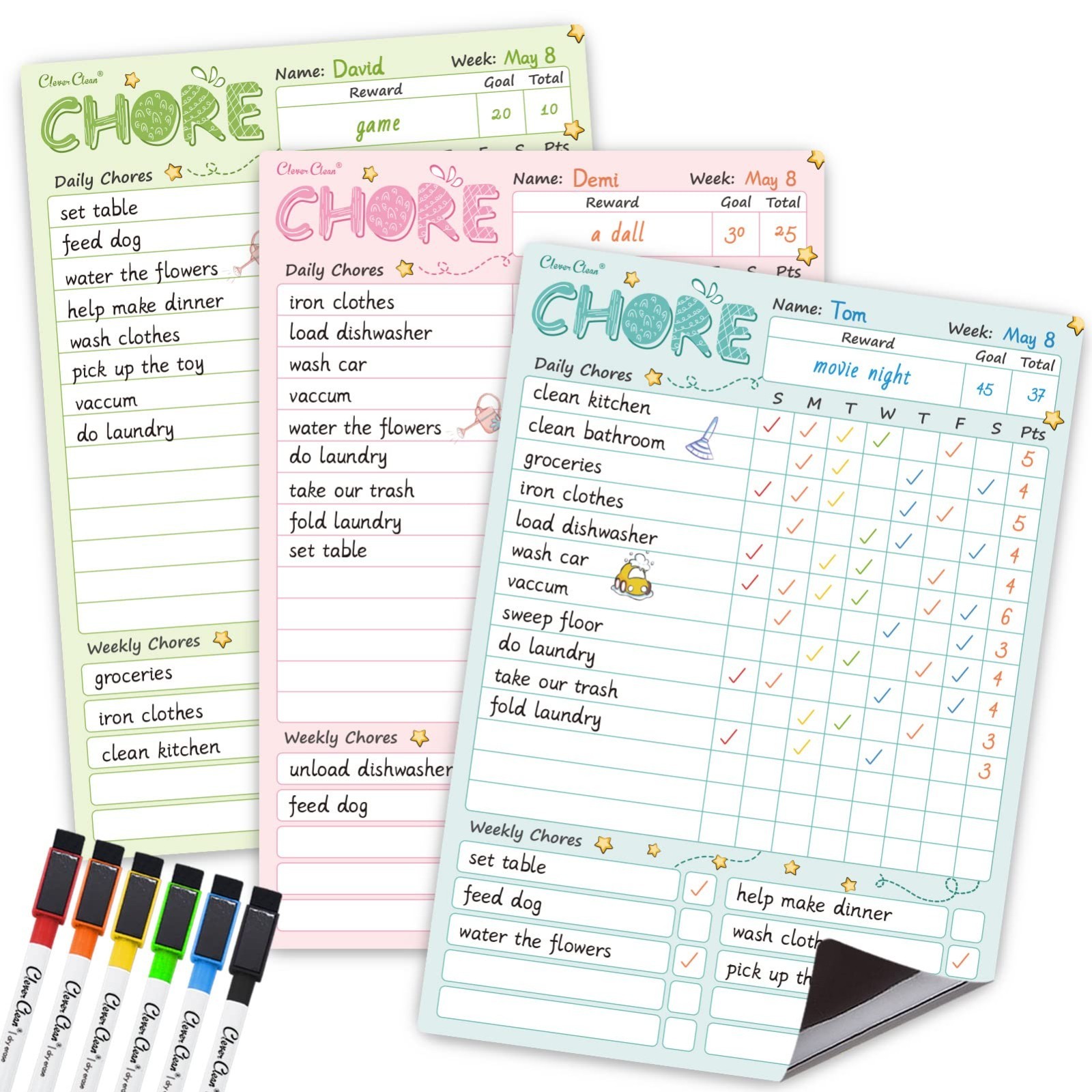 Magnetic Dry Erase Chore Chart for Kids & Teens – 8.5″x12″ Behavior Board + 6 Ma