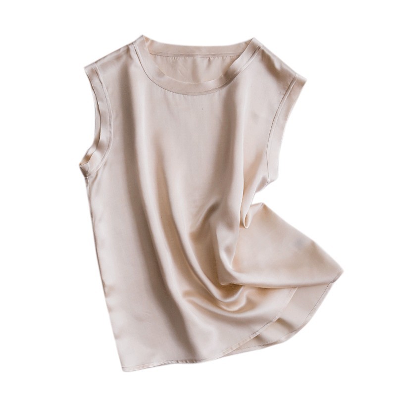 Silk satin camisole vest, women’s mulberry silk outerwear, solid color base