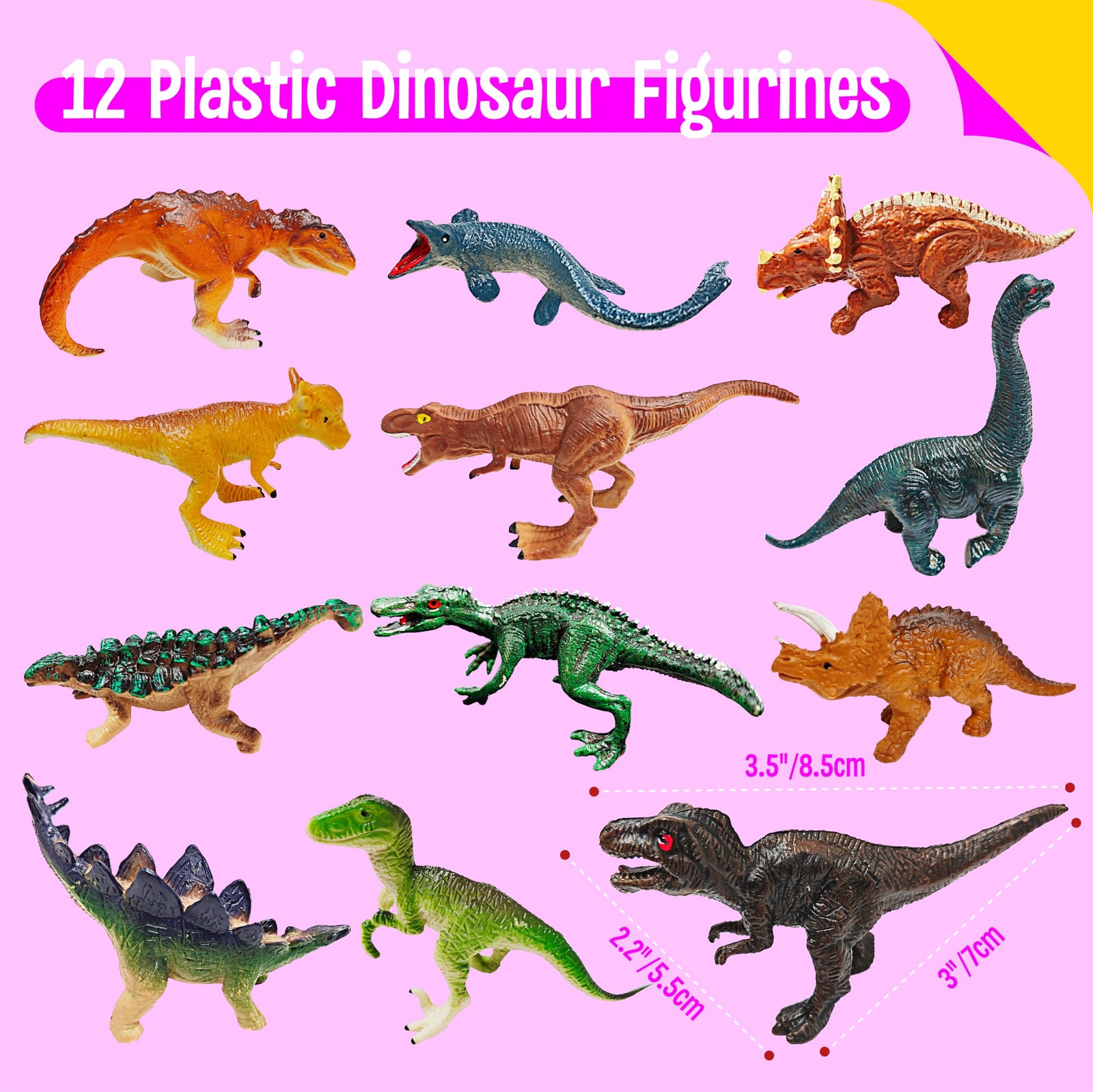 12x Juguetes de figuras de dinosaurios para niños pequeños, 5-7 pulgadas