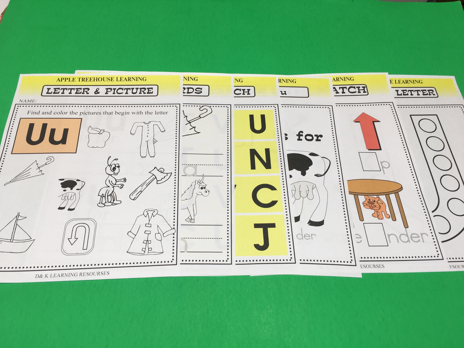 Letter Uu – Apple Treehouse Worksheets – Preschool Teaching supplies 20 sheet