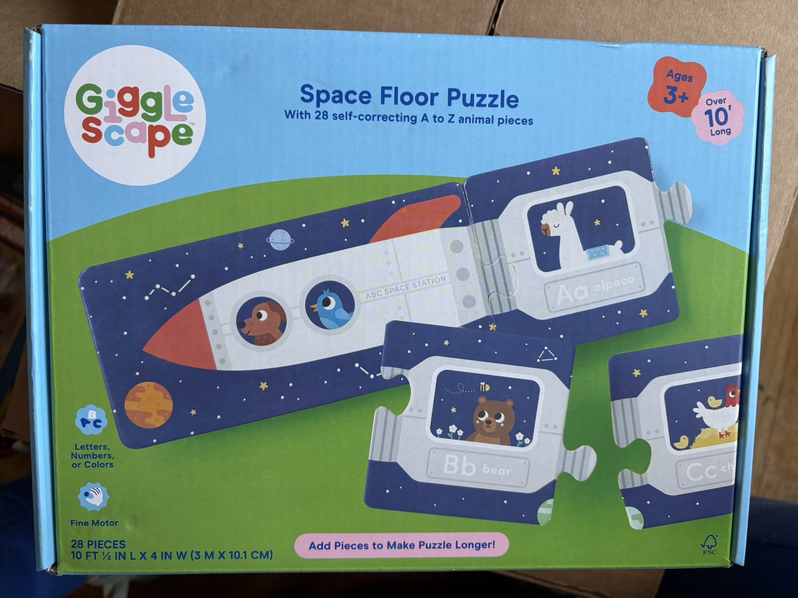 Gigglescape Space Floor Puzzle Ages 3+ Alphabet Animal Themed 28-Piece 10 Ft