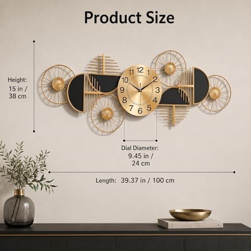 Large Wall Clock,Modern Silent Non-Ticking Metal Wall Art Wall Clocks Battery