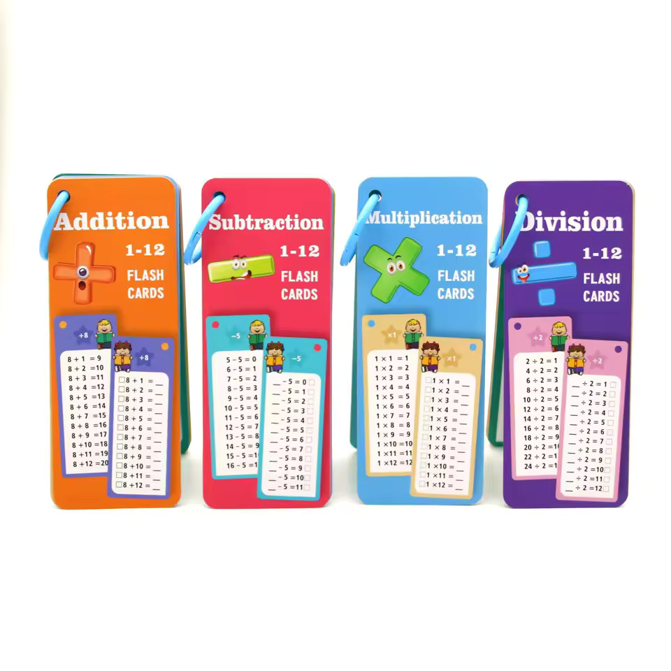 Math Training Flash Cards – + − × ÷ with Erasable Pen, Reusable Learning Set