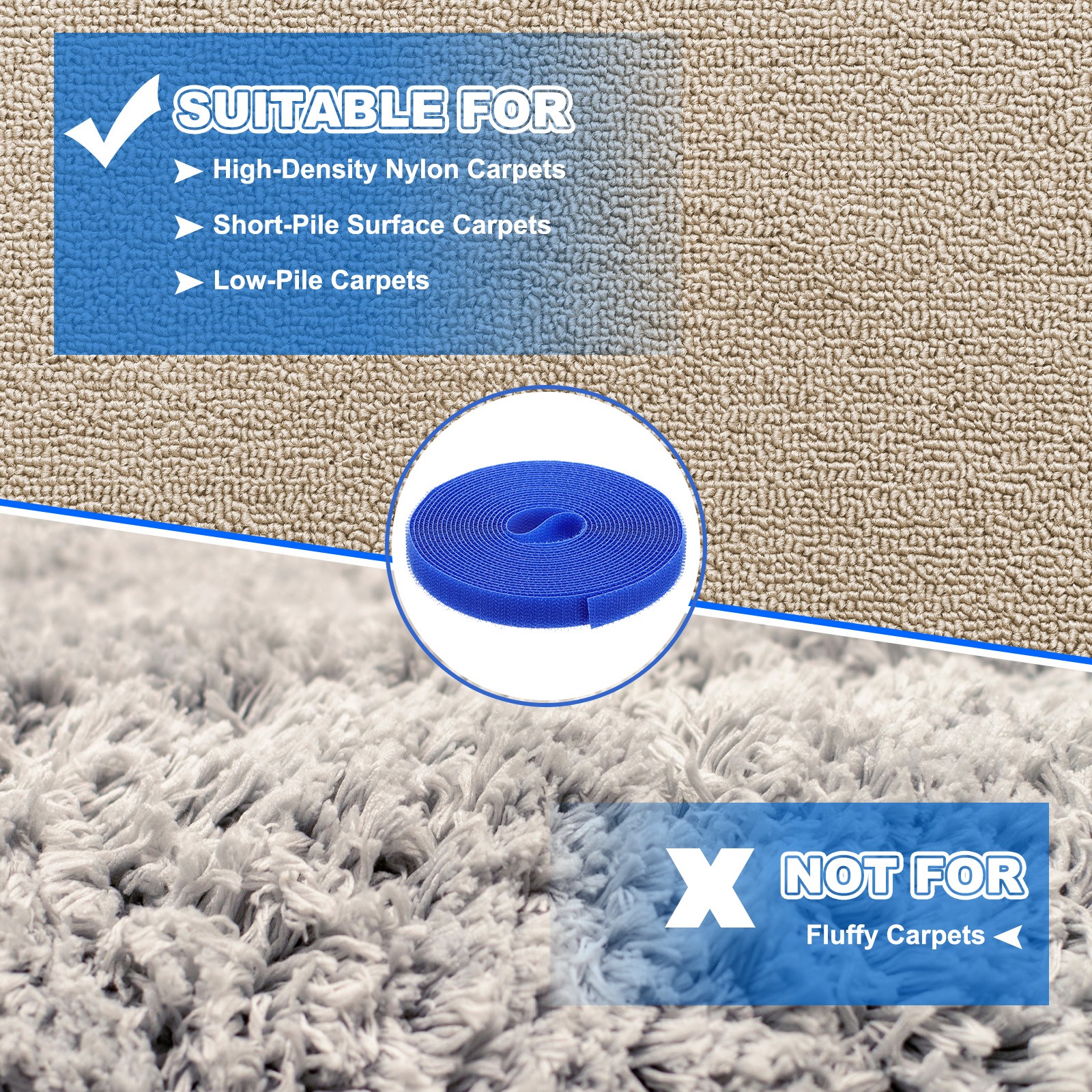 2pcs Carpet Marker Strips 0.6 Inch x 16.4 Ft, Floor Markers Nylon Strip, Blue