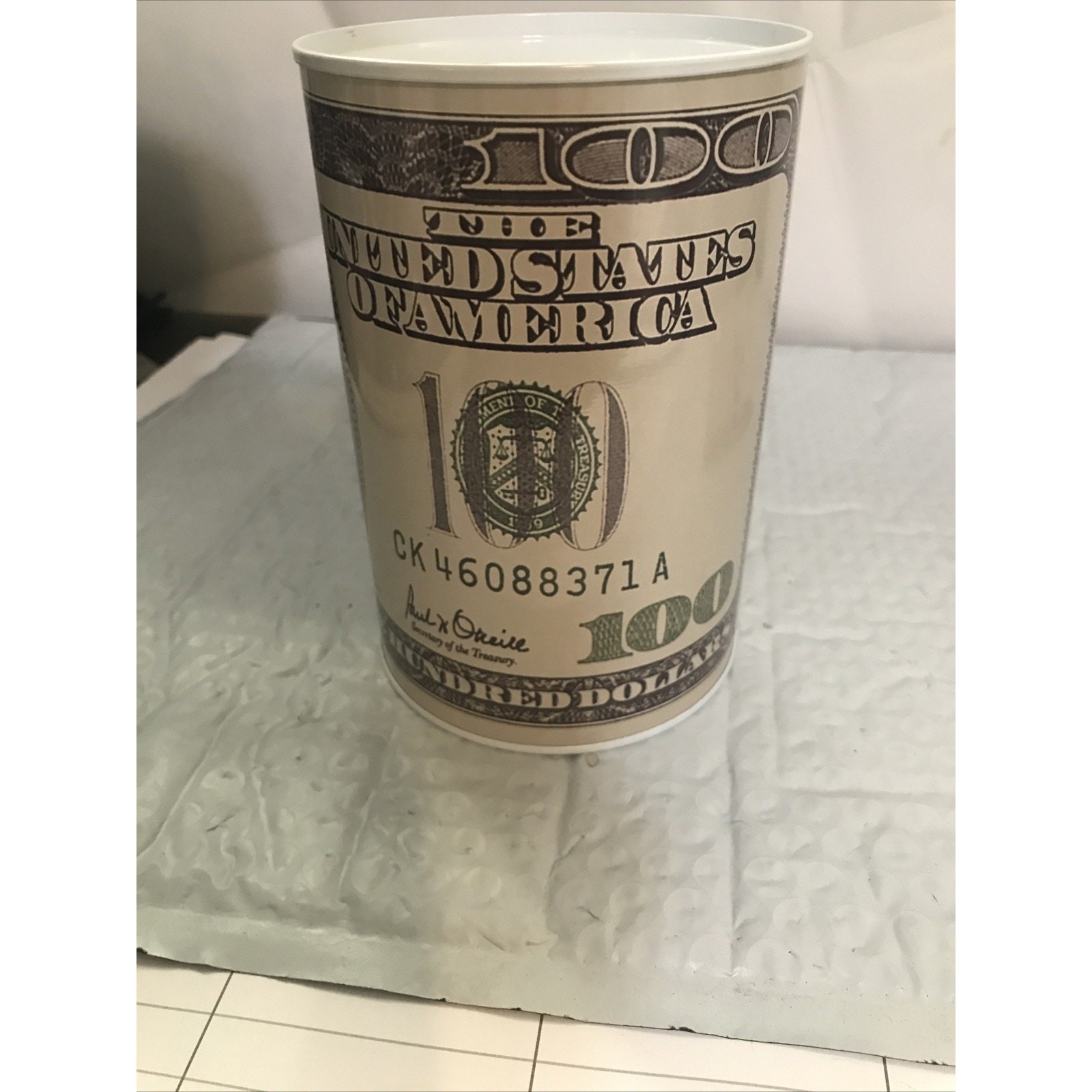 Ben Franklin Hundred Dollar Bill Money Coin Saver Tin Money Savings Piggy Bank