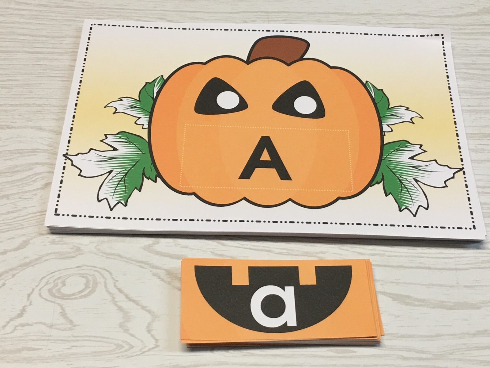 Jack O Lantern – Uppercase Lower case Match Pumpkins – Laminated Activity Set