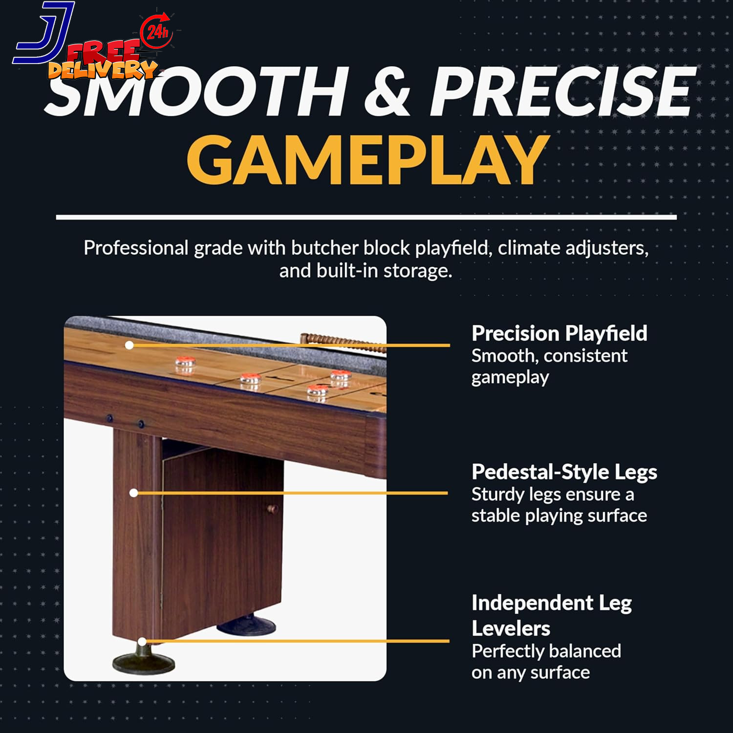Challenger Shuffleboard Table for Family Arcade Game Room with Poly Coated Playf