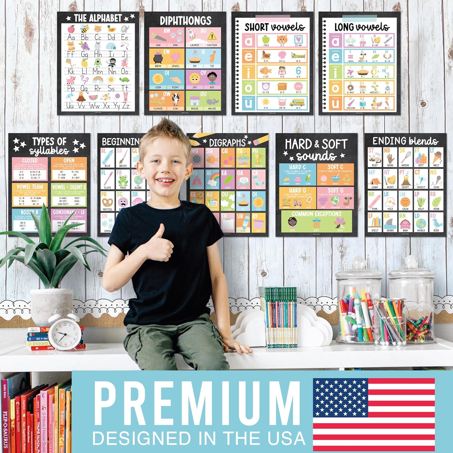 Phonics Posters for Classroom Must Haves – 9 Sound Wall for Kindergarten & Eleme