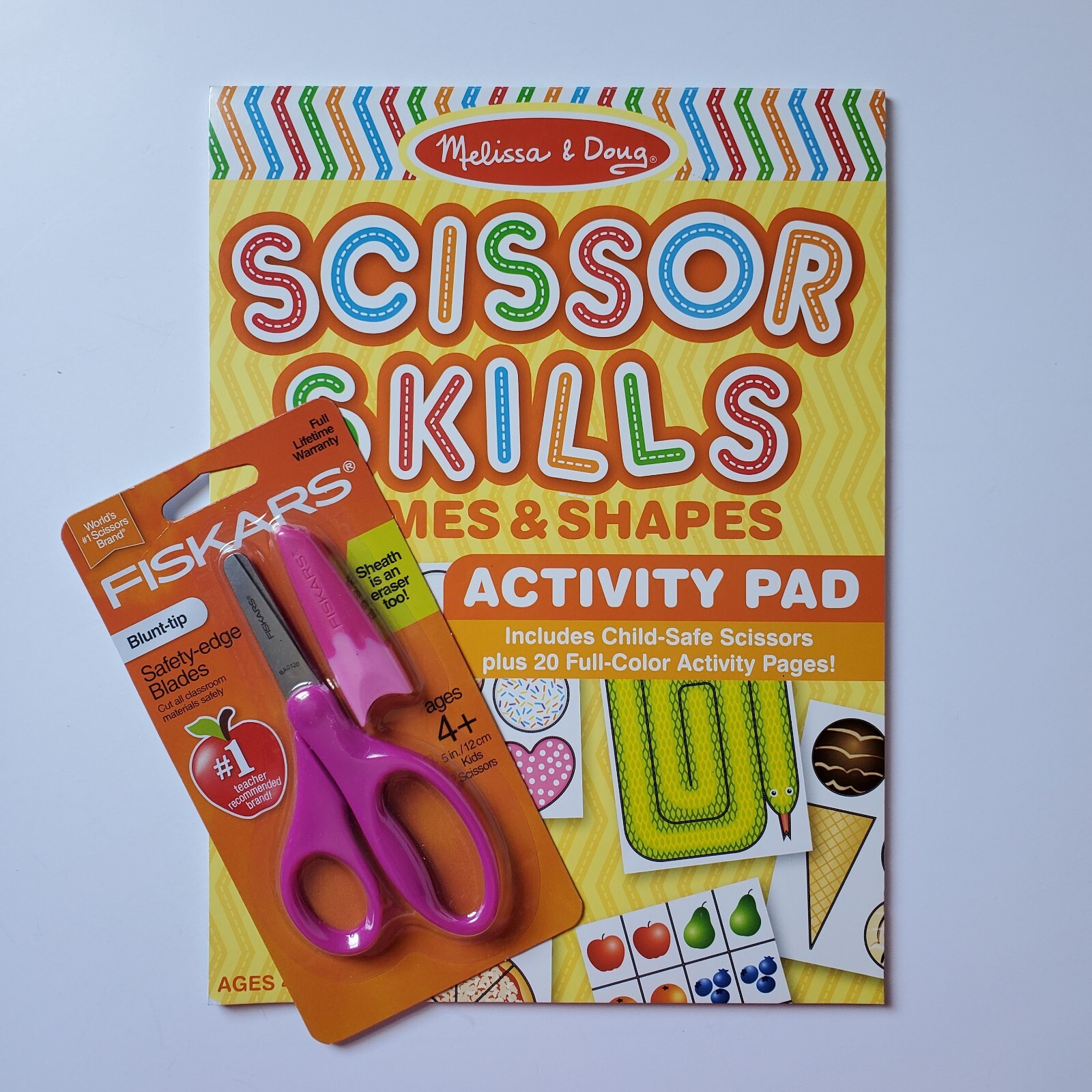 Melissa & Doug Scissor Skills Games & Shapes Activity Pad & *Fiskars Scissors 4+