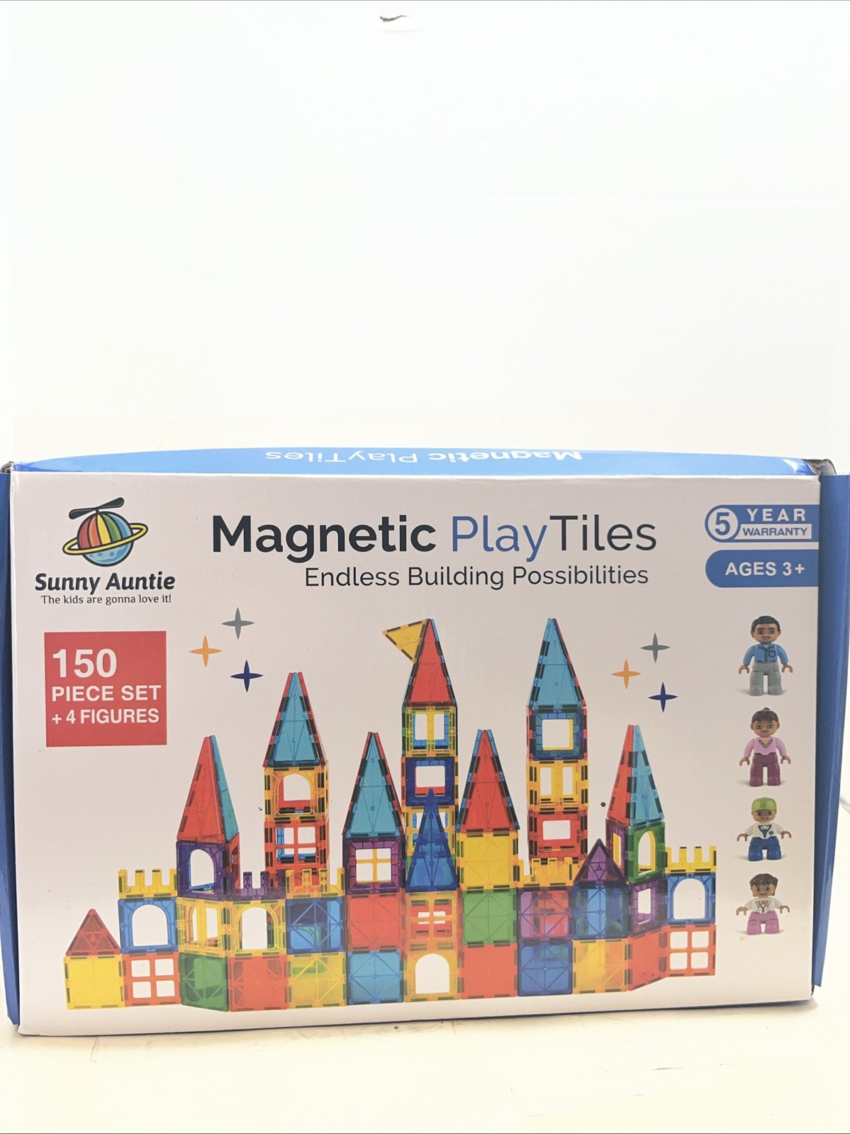 SUNNY AUNTIE Magnetic Tiles 125pcs +4 Figures, Toys for Kids 3+ STEM