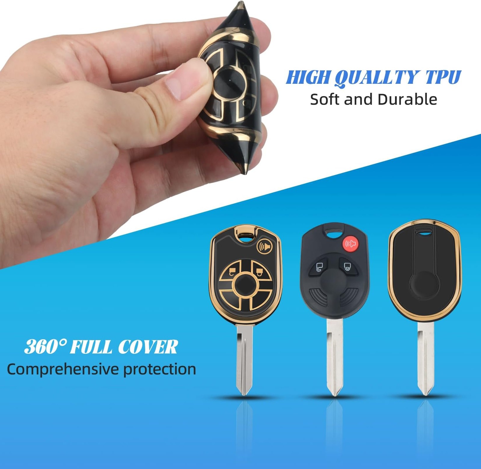 MILD EAST for Ford Key Fob Cover with Key Chain, Soft TPU Car Key Protector C…