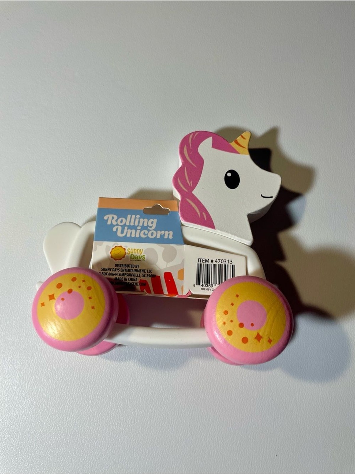Rolling Unicorn Push Toy – Pink and Yellow NWT Toddlers Learning Fun Roll Wheels