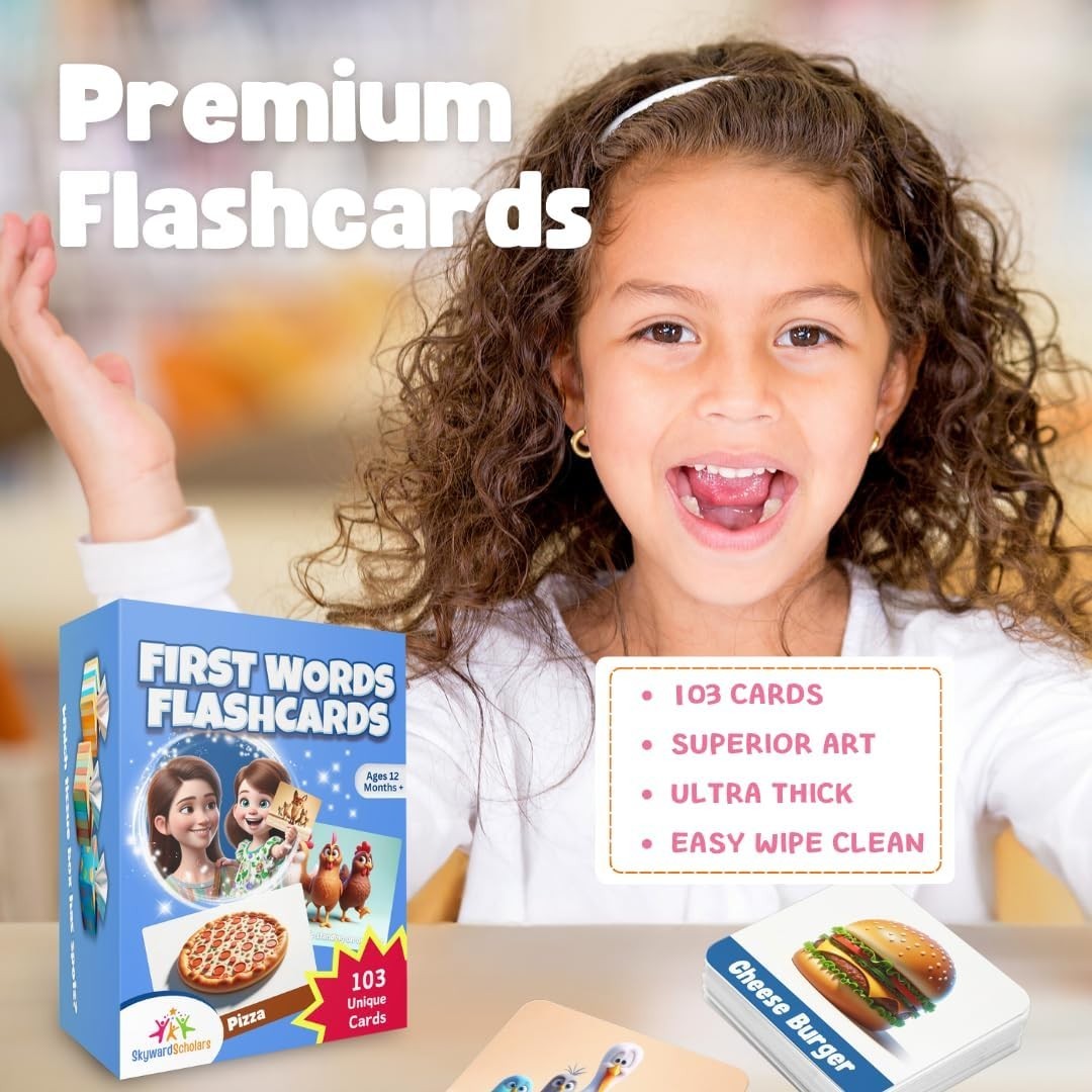 First Words Flashcards for Toddlers 1-3 | Premium Lifelike Designs & Interactive