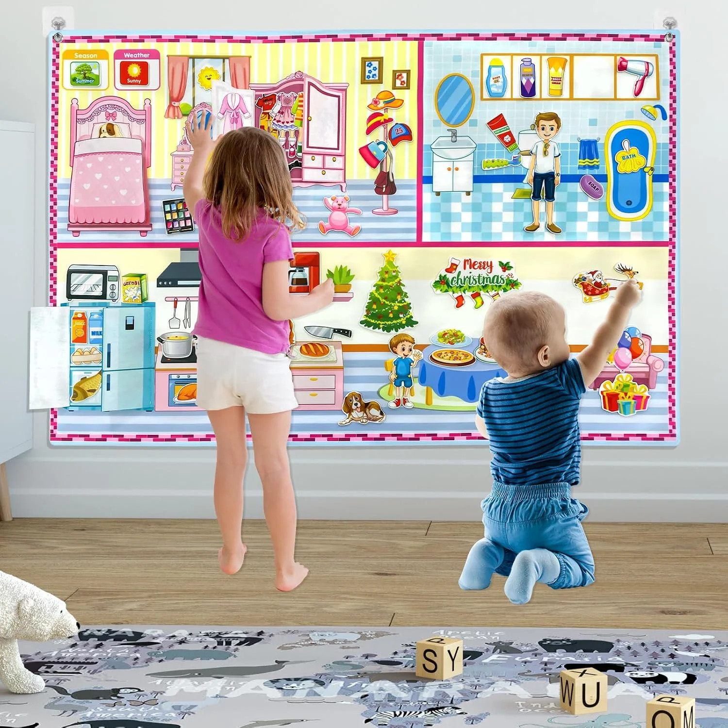 Dress Up Dolls Felt Story Board Set,44*28in Felt Board for Wall,100 Felt Pieces,