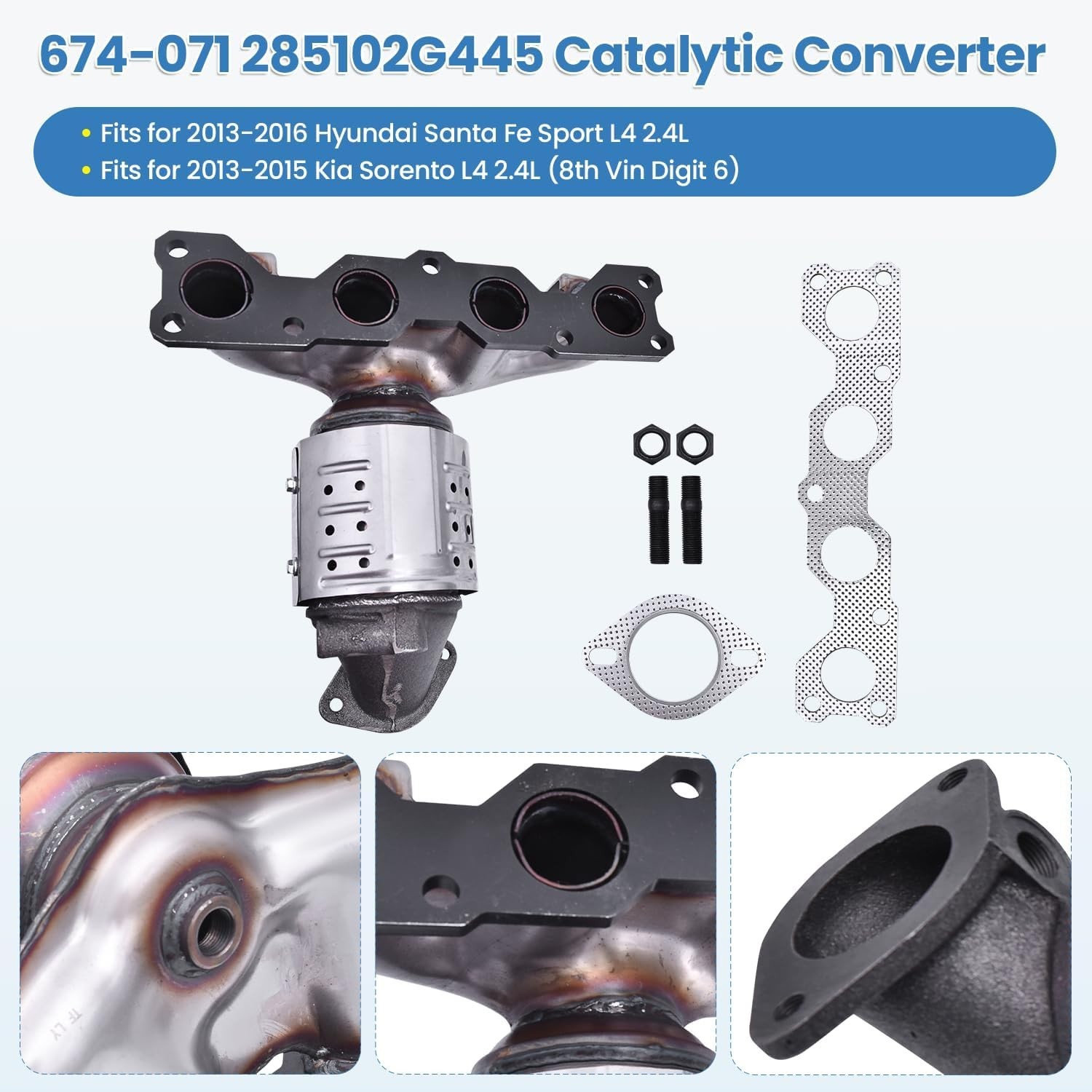 674-071 285102G445 Catalytic Converter Fits for 2013-2016 Hyundai Santa Fe Sport