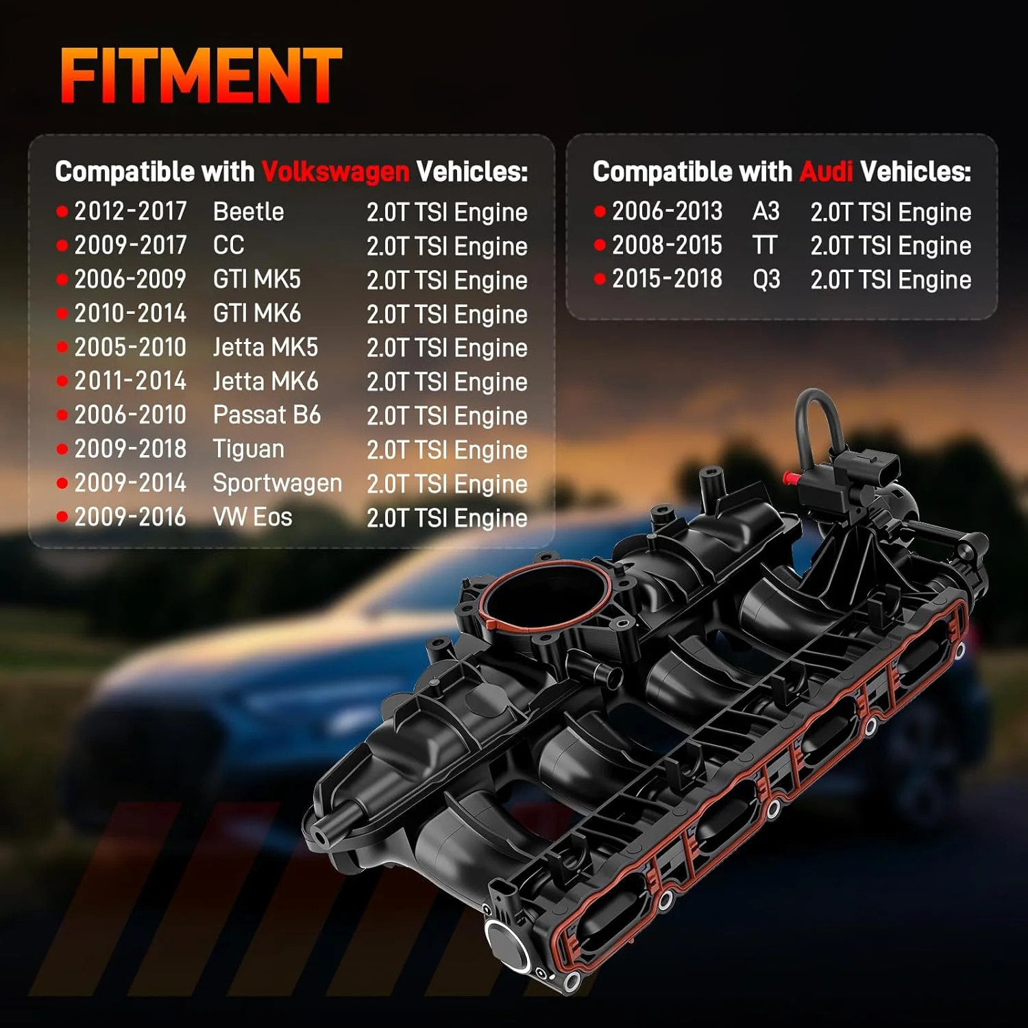 Engine Intake Manifold Assembly with Solenoid Sensor Compatible with 2008-2013 A