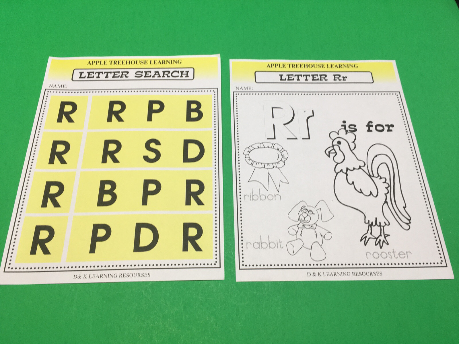 Letter Rr – Apple Treehouse Worksheets – Preschool Teaching supplies 20pgs