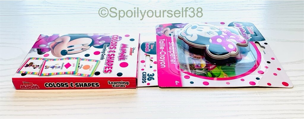 New Lot of 2 Disney Junior Minnie Colors/Shapes 36 Cards & Crayon Sharpener 4+