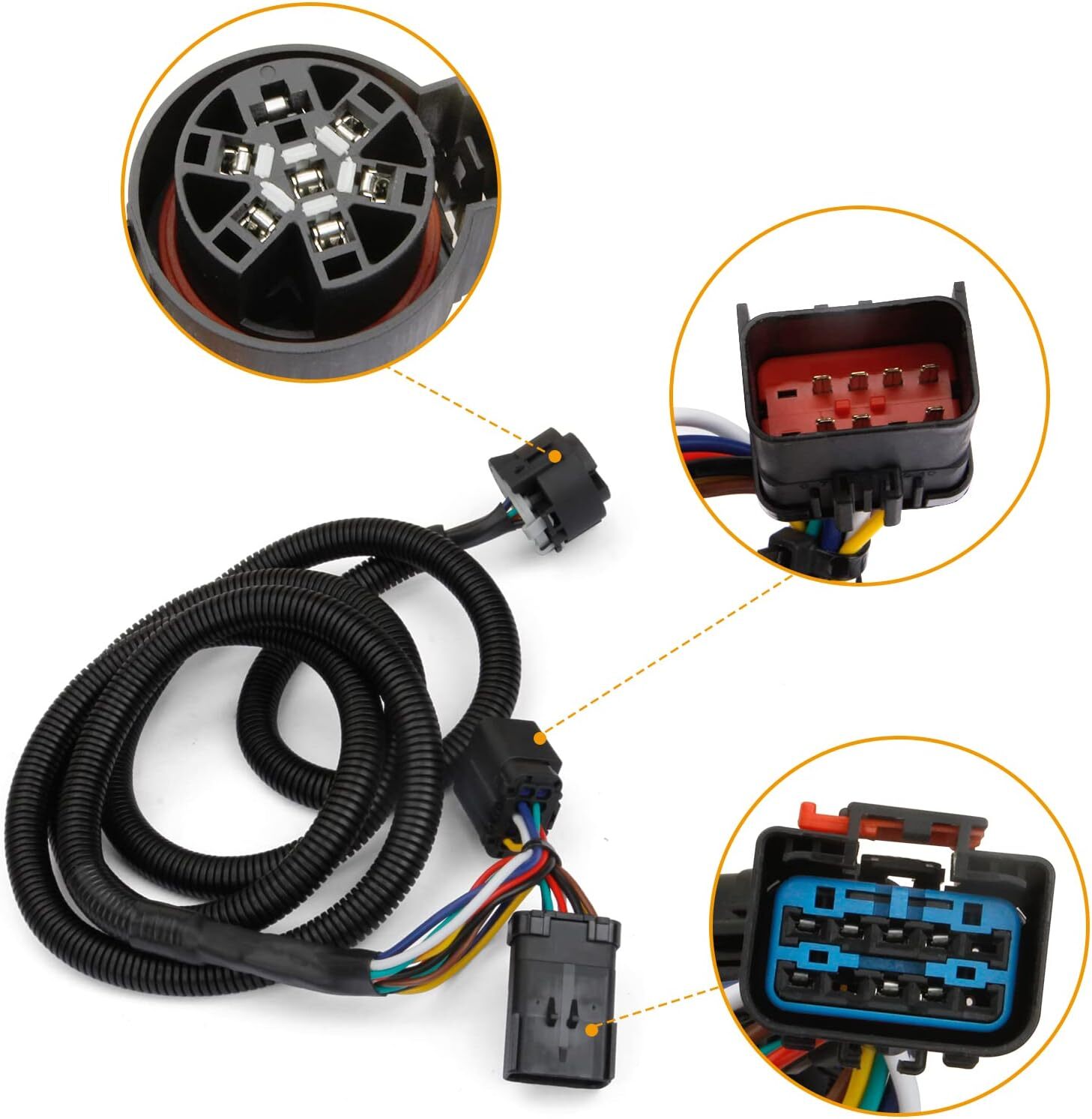 MITZONE 7-Foot 7-Pin Truck Bed Trailer Wiring Plug Harness Extension Compatible