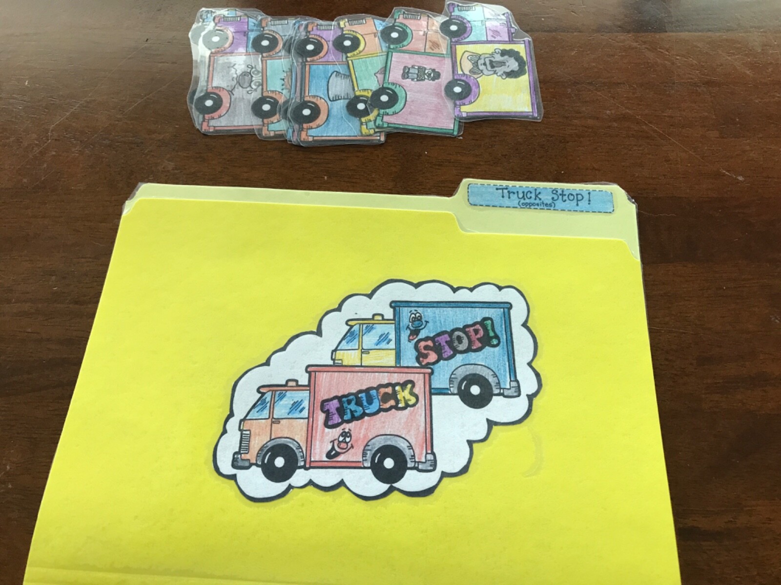 Truck Stop! Opposites Grade K language Art file folder game teacher