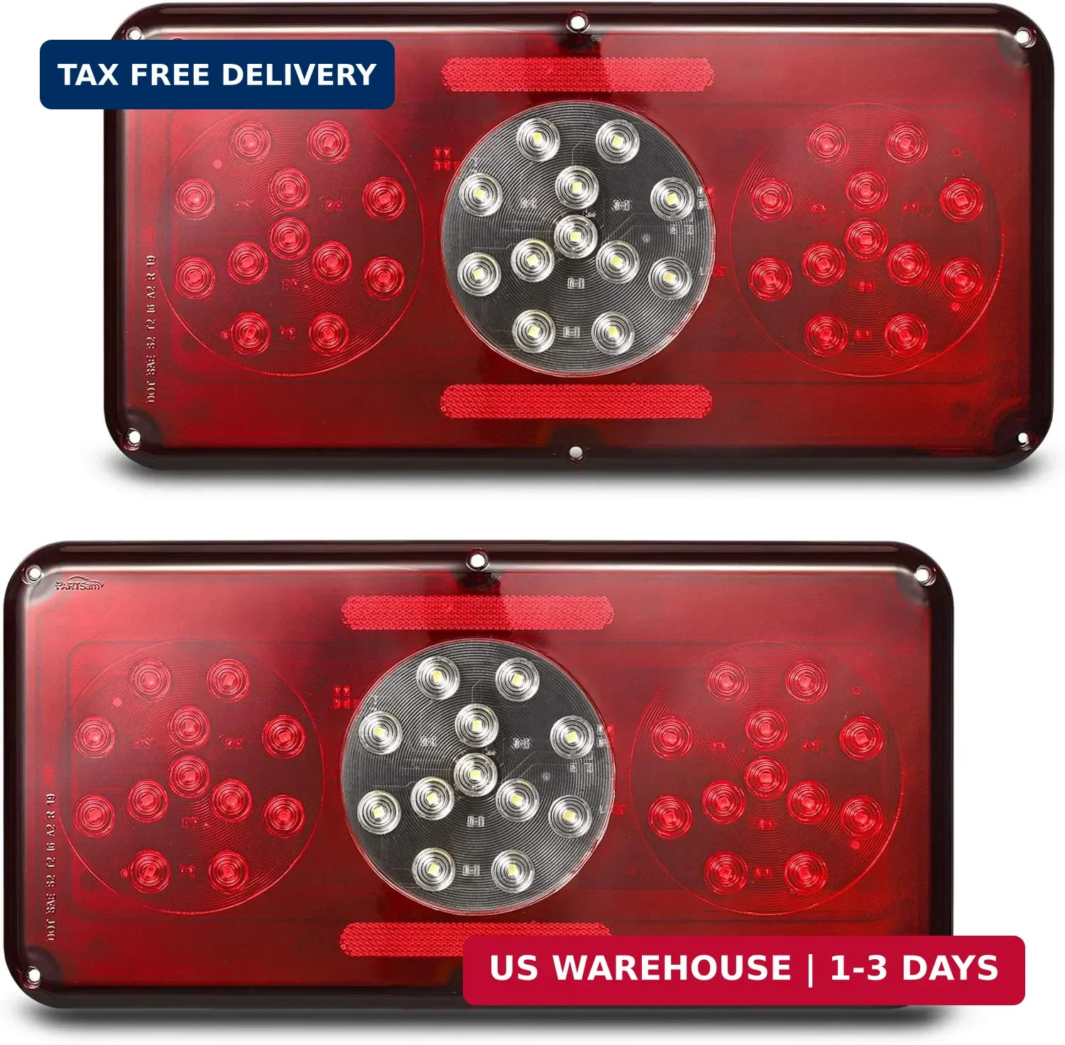 Partsam 2Pcs Rectangle LED Trailer Camper RV Triple Tail Lights Stop Turn Tail B