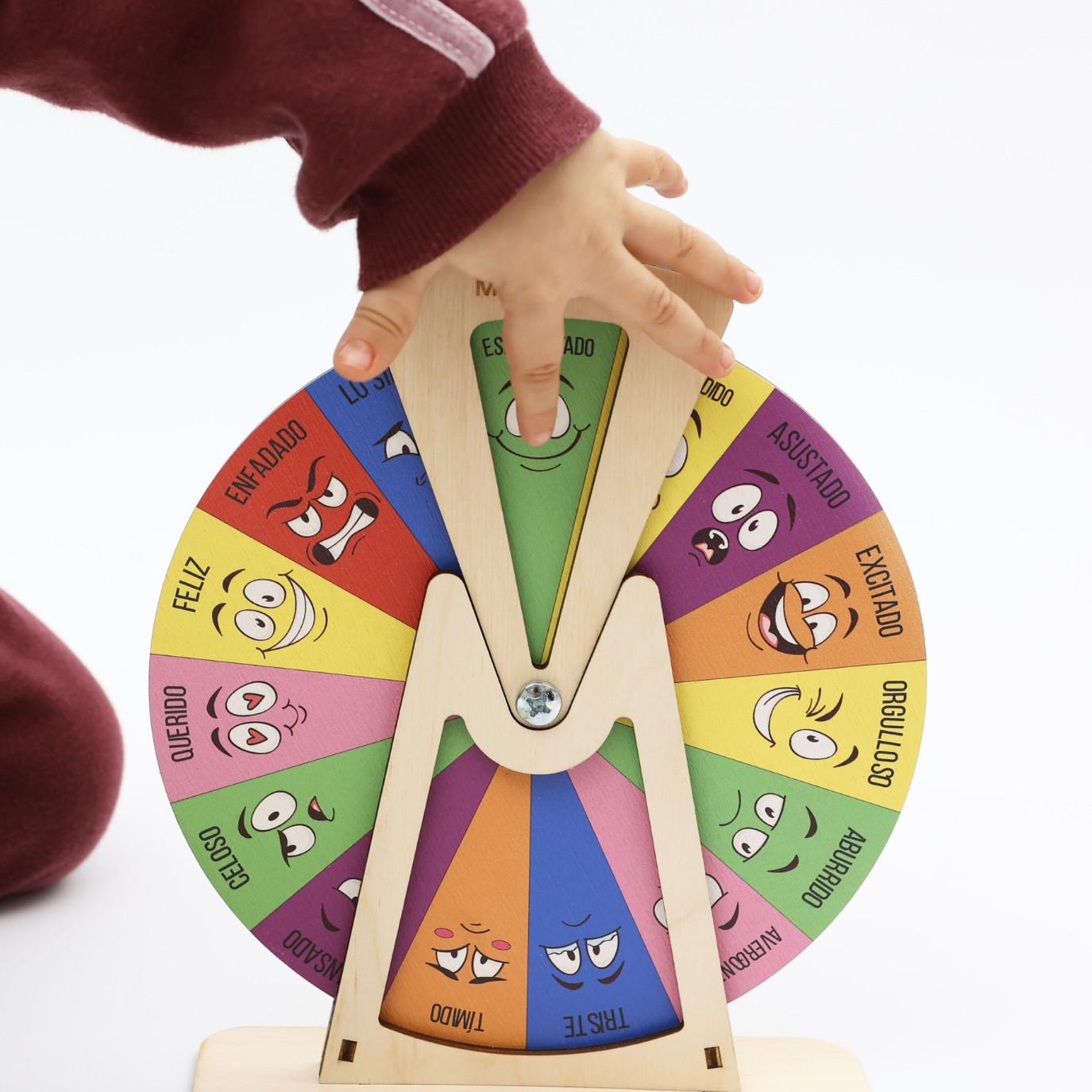 Wheel of Emotions – Montessori Wooden Feelings Chart for Kids (English, Spanish)