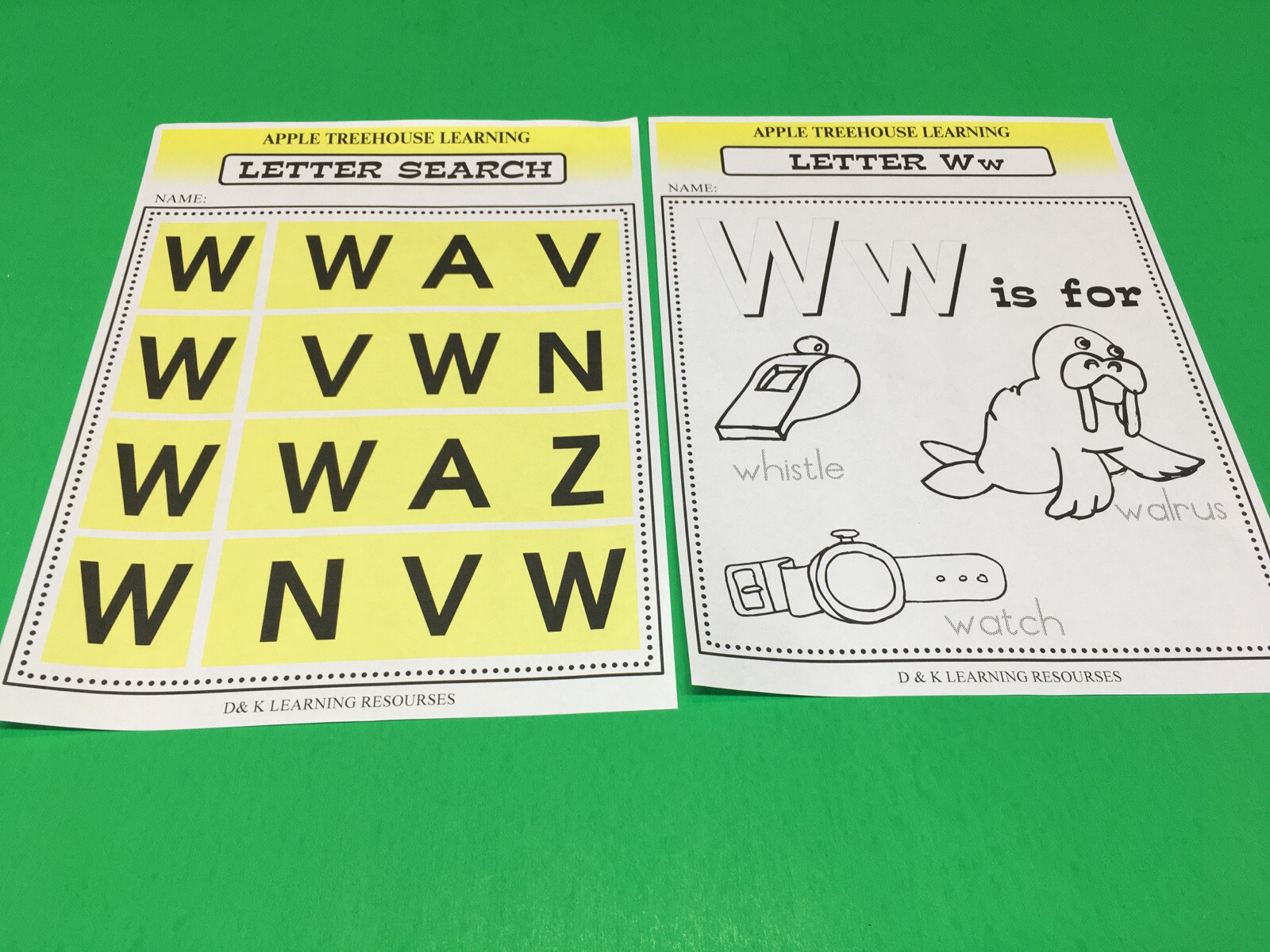 Letter Ww – Apple Treehouse Worksheets – Preschool Teaching supplies 20pgs