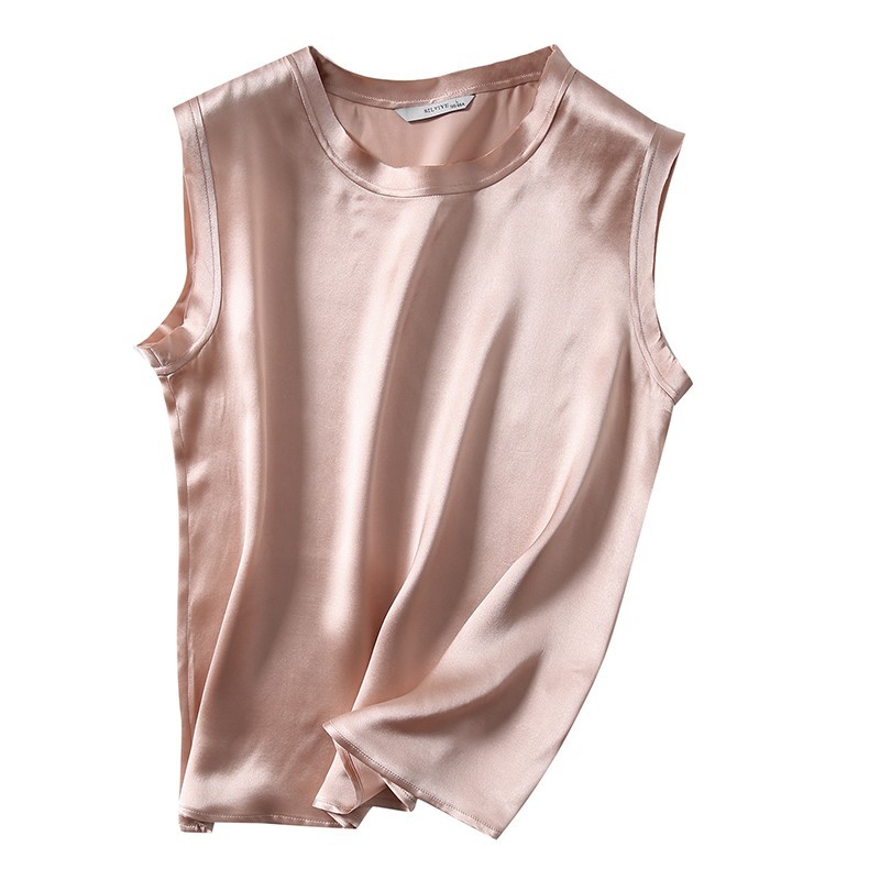 Silk satin camisole vest, women’s mulberry silk outerwear, solid color base