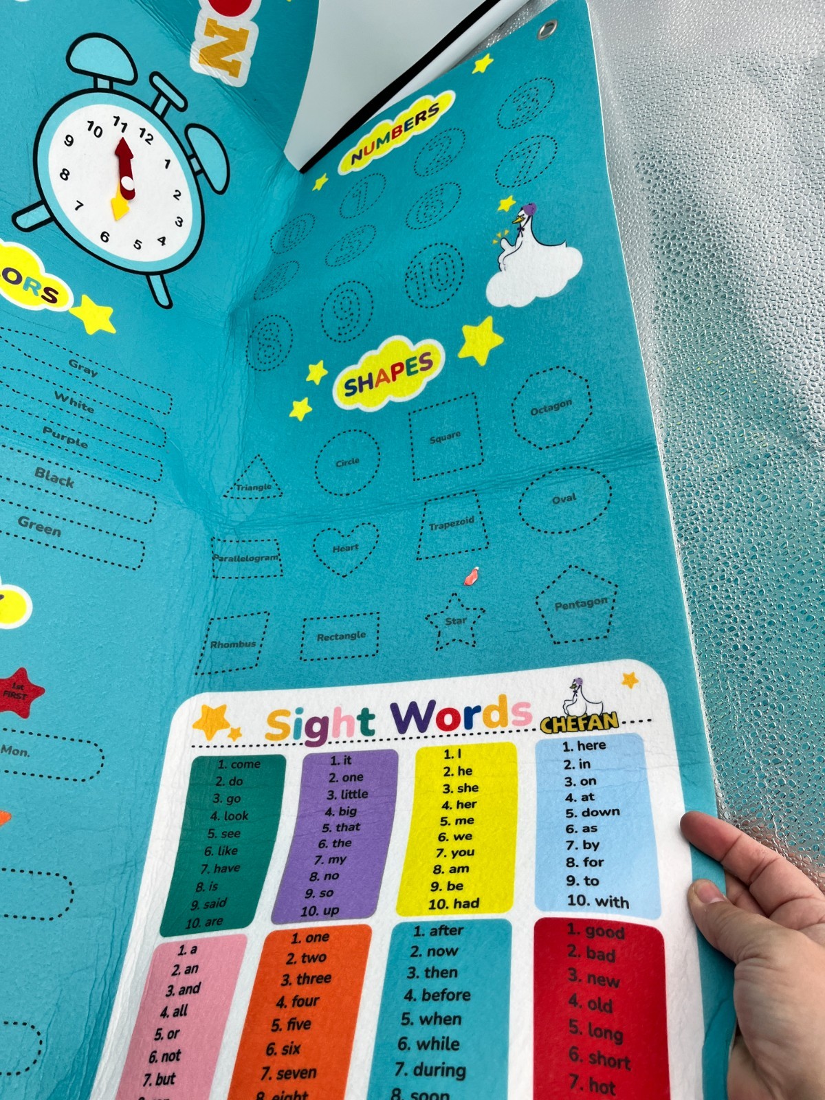 CHEFAN Felt Kids Learning Station Educational Wall Chart Alphabet Numbers Shapes