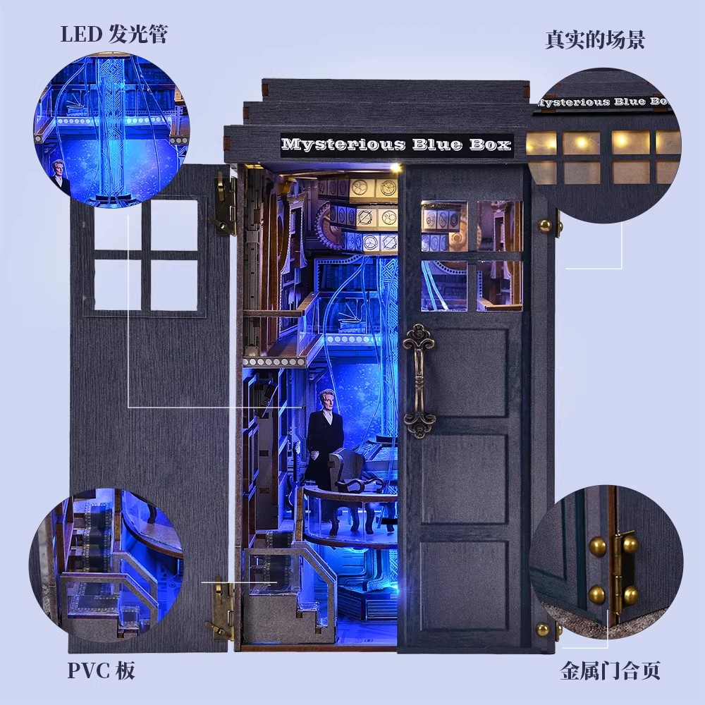 Doctor Who TARDIS DIY Puzzle Bookend Luminous Decoration Wooden Model Xmas Gift