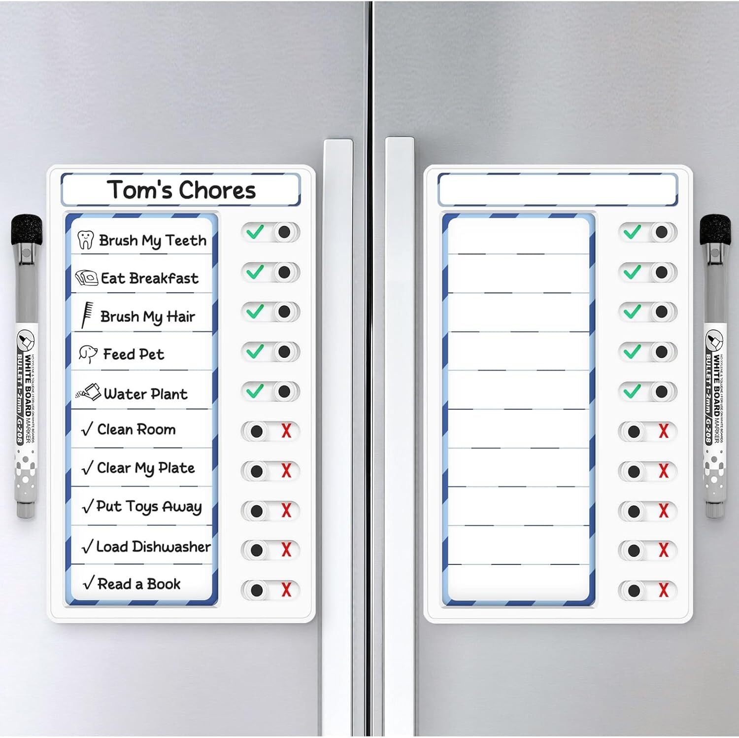 2 Pcs Dry Erase Chore Chart for Kids – Magnetic Checklist and to Do White