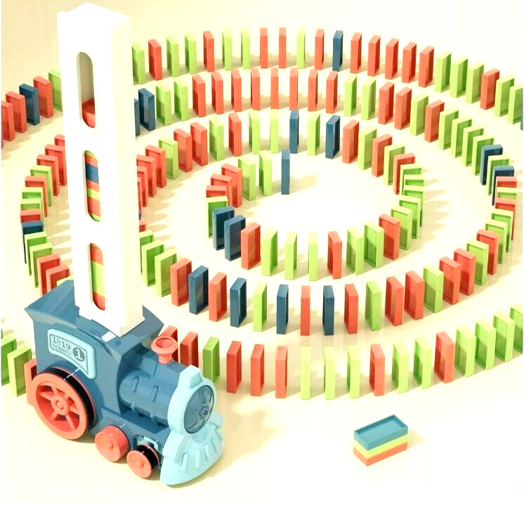 Domino Train Toy Kids Games: Automatic Dominoes Building Set Rally Morandi Blue