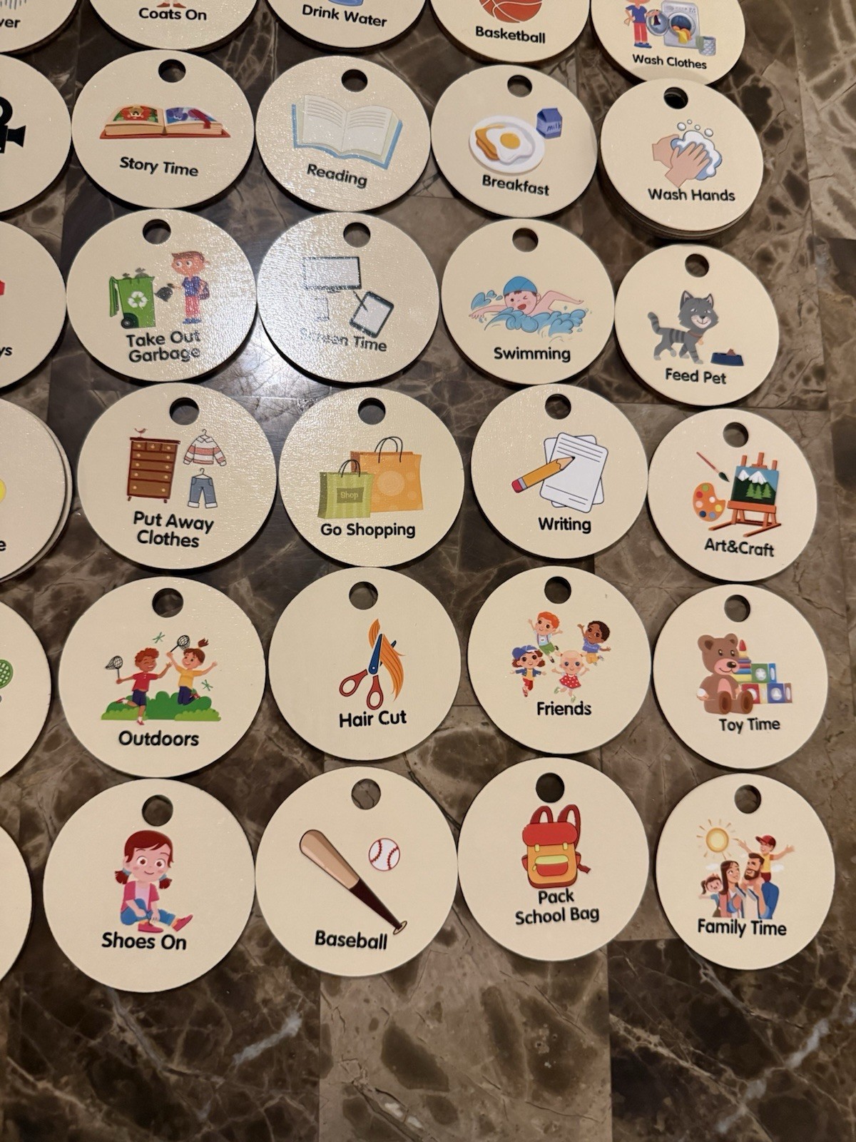 70 Daily Activities Wooden Tokens