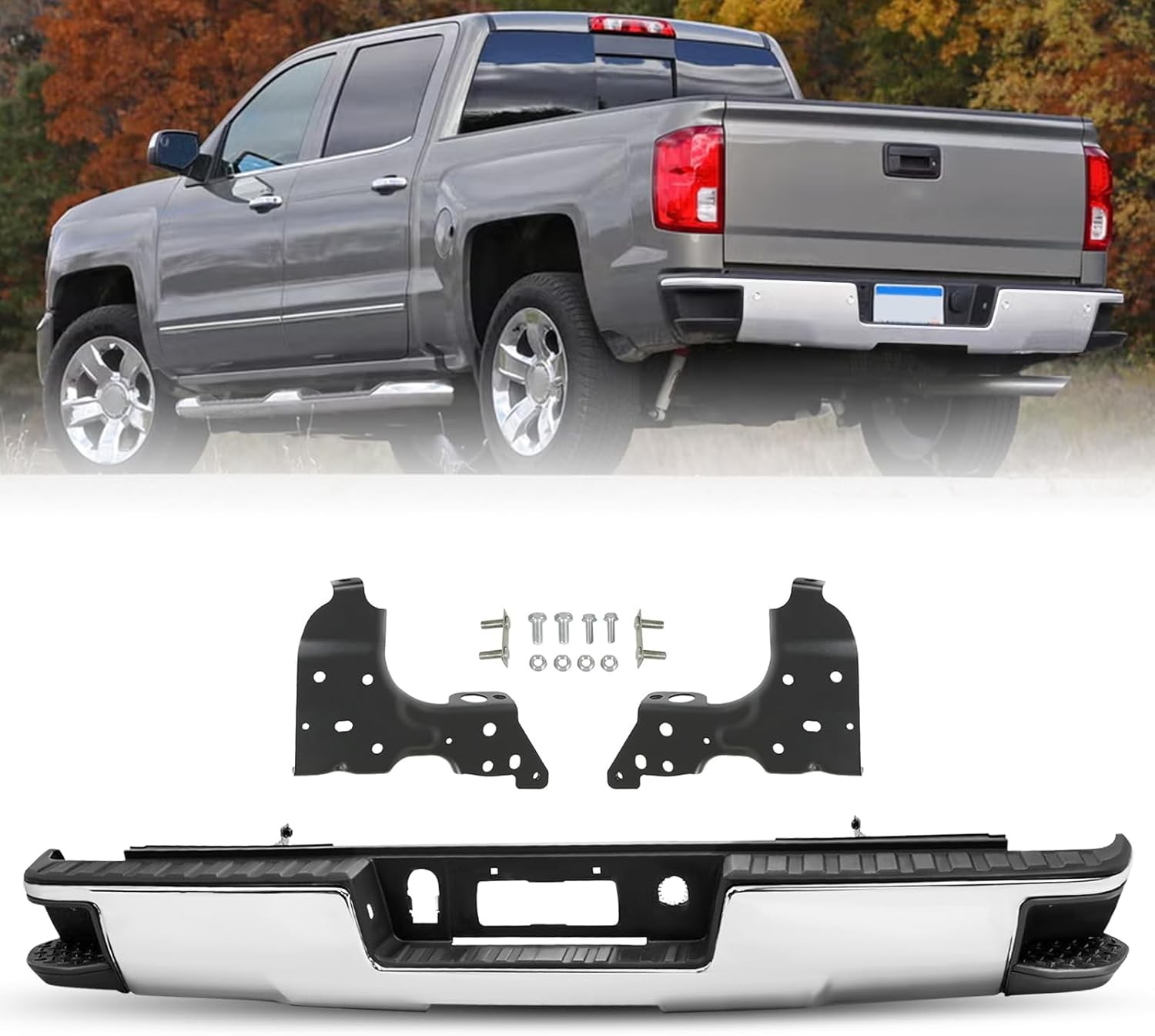 14-18 Chevy Silverado GMC Sierra 1500 Rear Step Bumper Assembly Chrome w/o