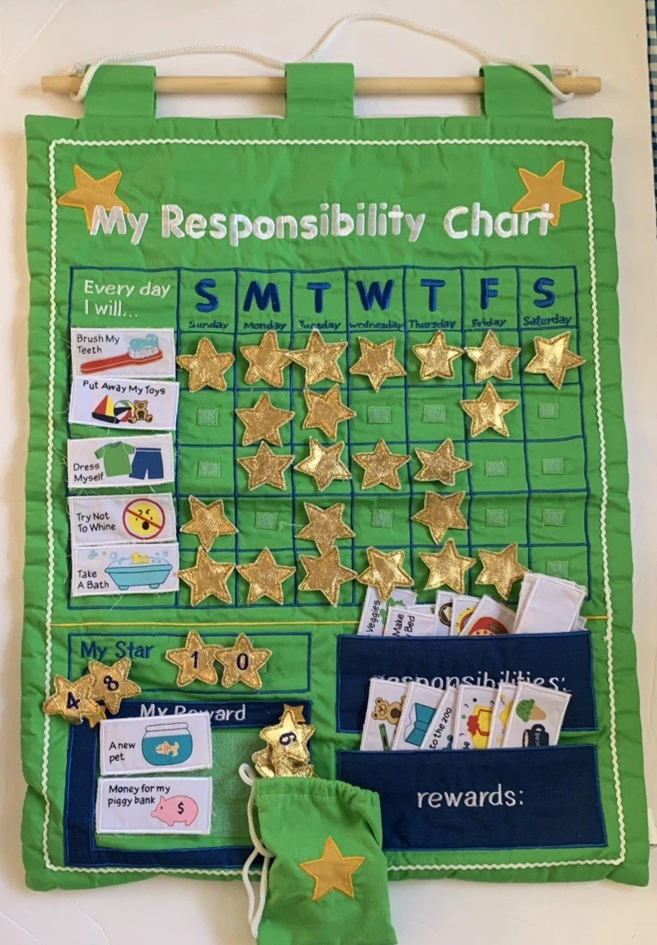 Bright Child My Responsibility Chart Fabric Wall Hanging Hook And Loop 17”x25”