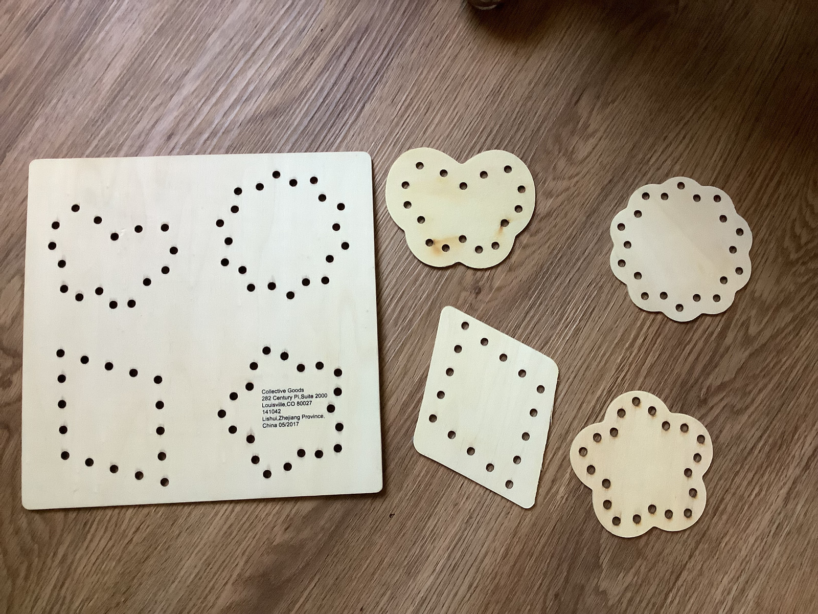 Set Of Lacing Cards 1 large Wooden And 4 Smaller Shapes (summer theme)