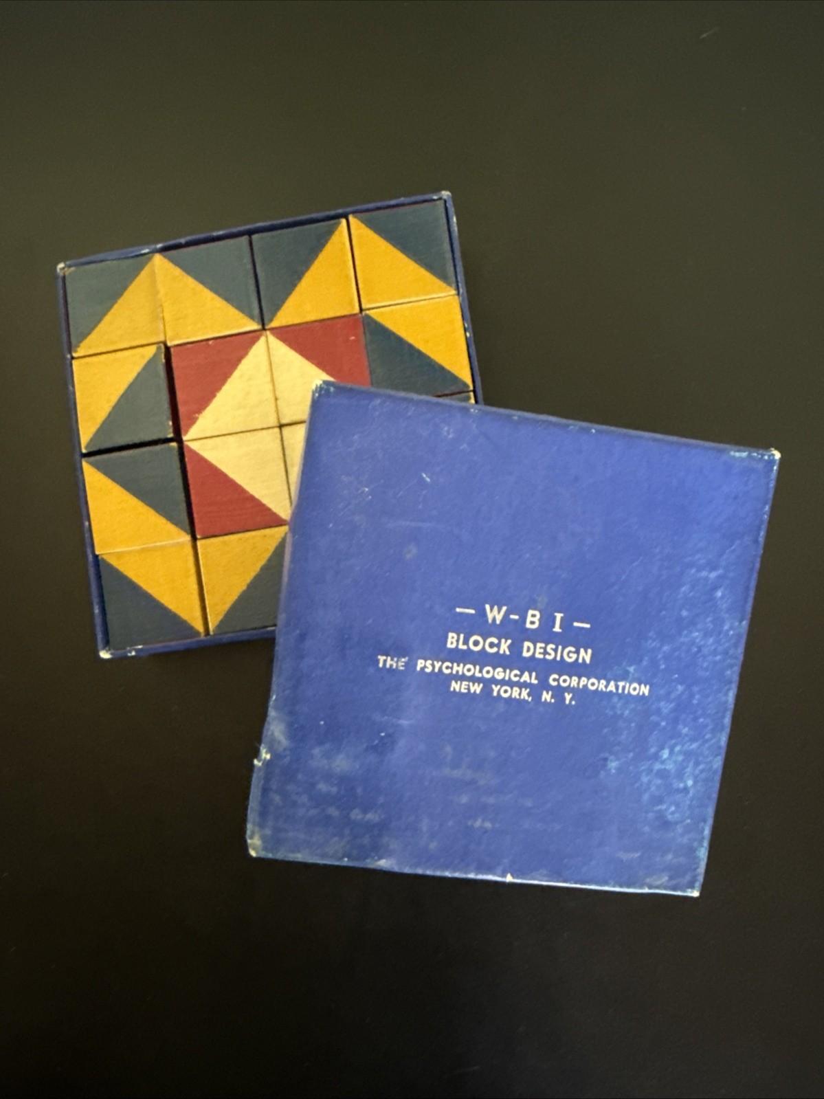 Vintage WBI Block Design Test – 16 Blocks – Kohs Style Wechsler IQ Test w/Box