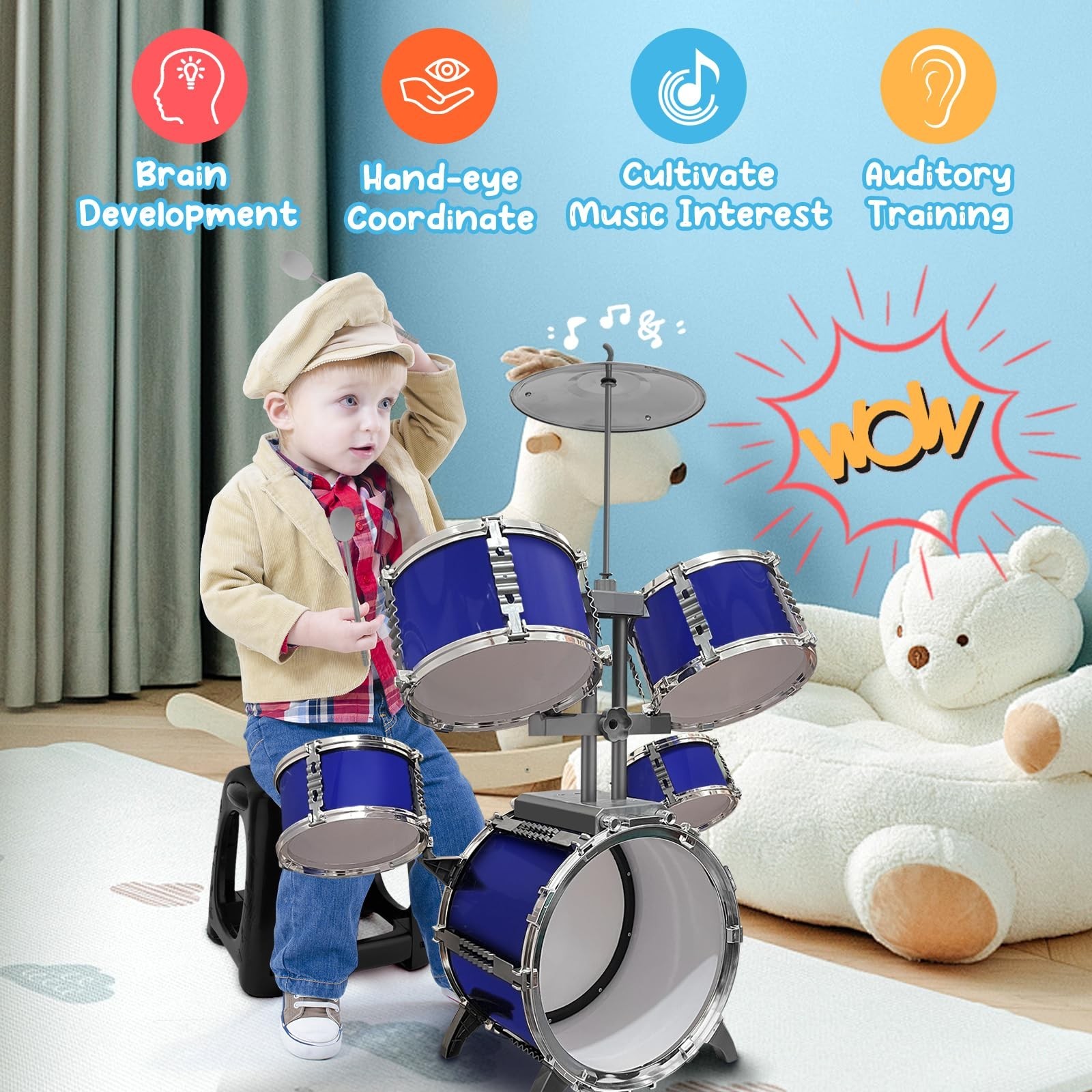 Upgraded Kids Drum Set for Toddlers Plastic Musical Jazz Drum Instruments Kit…