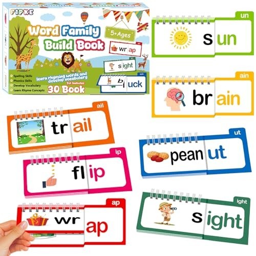 Word Family Build Book & Rhyme Flip Activity – CVC Flash Cards for Kids 3-8