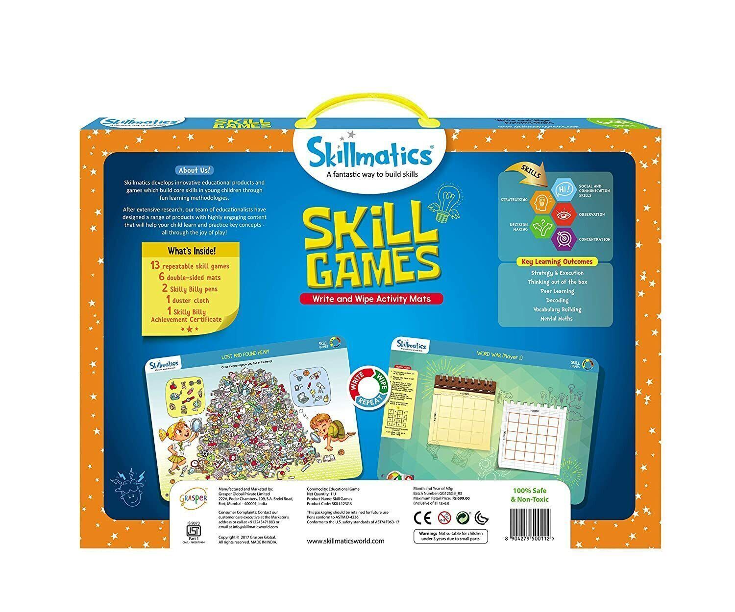 Educational Game Skill Games Reusable Activity Mats with 2 Marker Pen