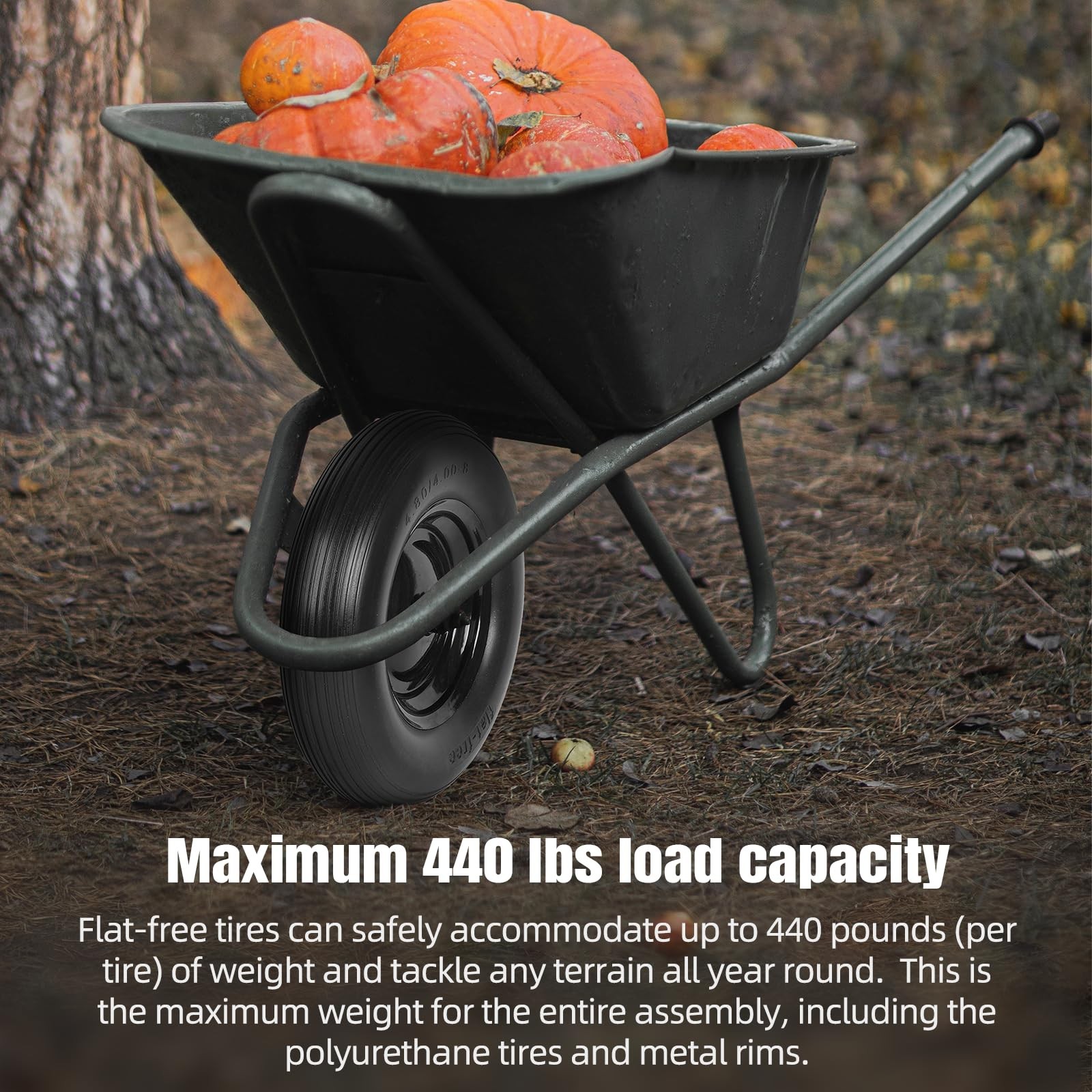 (2-PACK) 4.80/4.00-8″ Tire and Wheel – Universal Fit 16″ Flat Free Solid Whee…