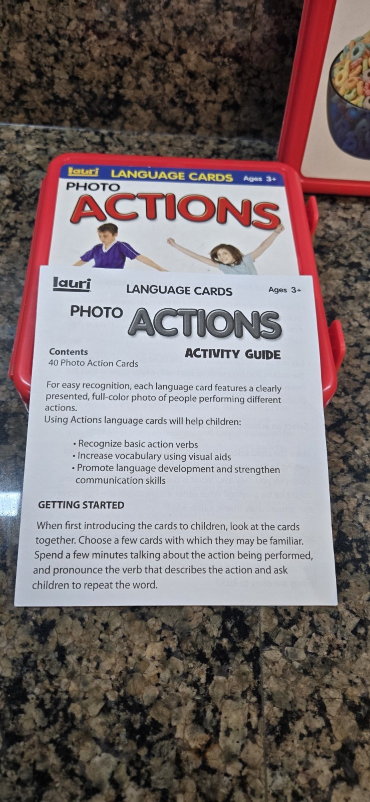Lauri Language Cards Ages 3+ Photo Actions,Opposite & Caterories MISSING 1 Guide