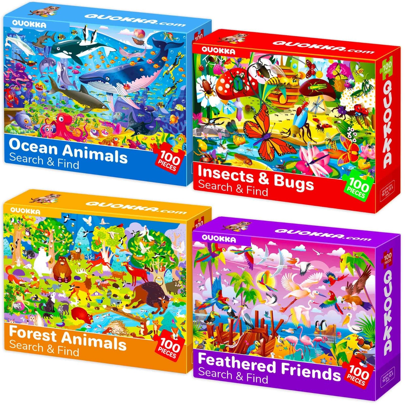 100 Piece Jigsaw Puzzles for Kids 4-8 – Ocean & Forest Animal Search Game, Educa