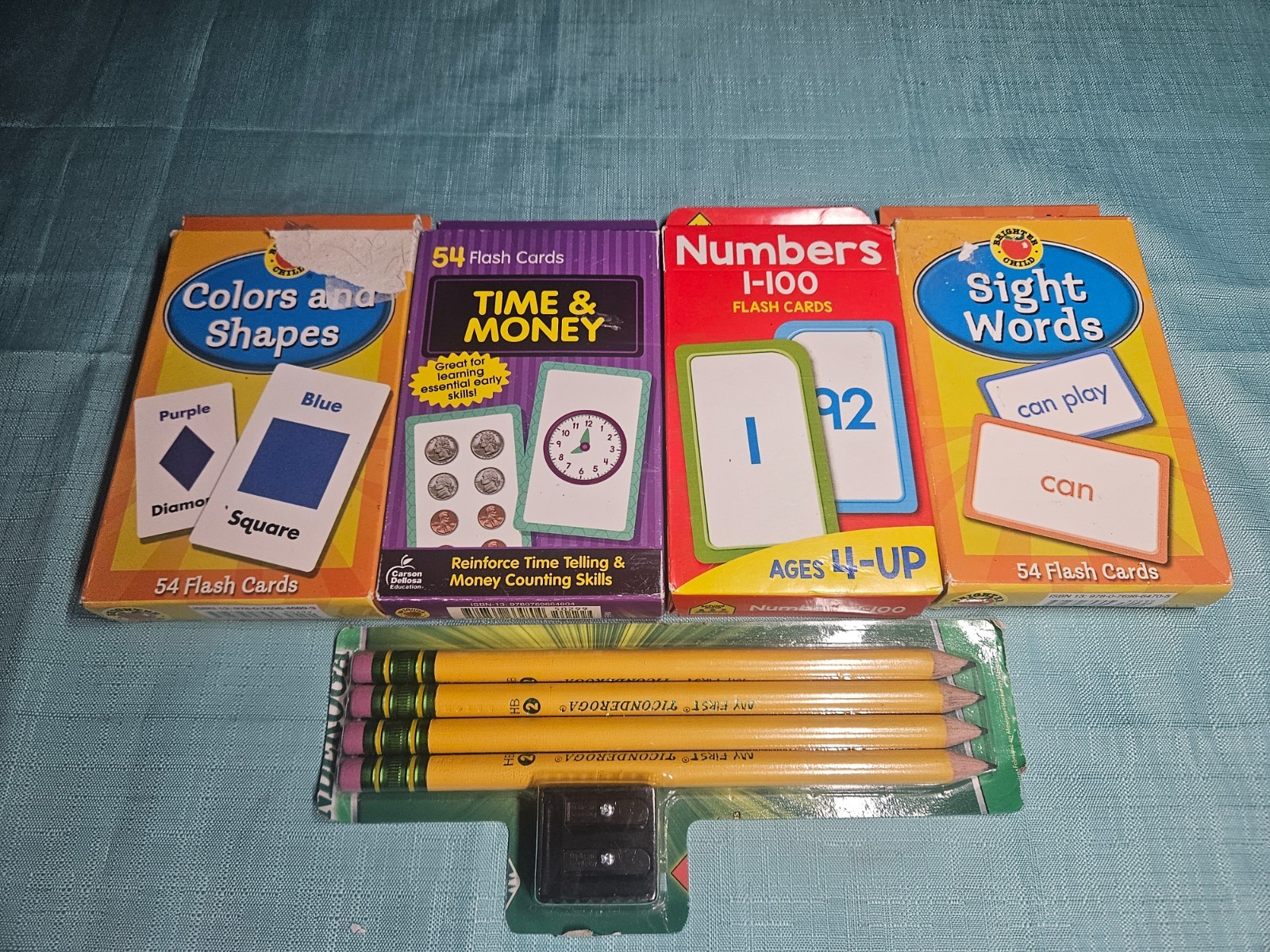 Six Packs of Flash Cards & 4 Big Pencils/Sharpener